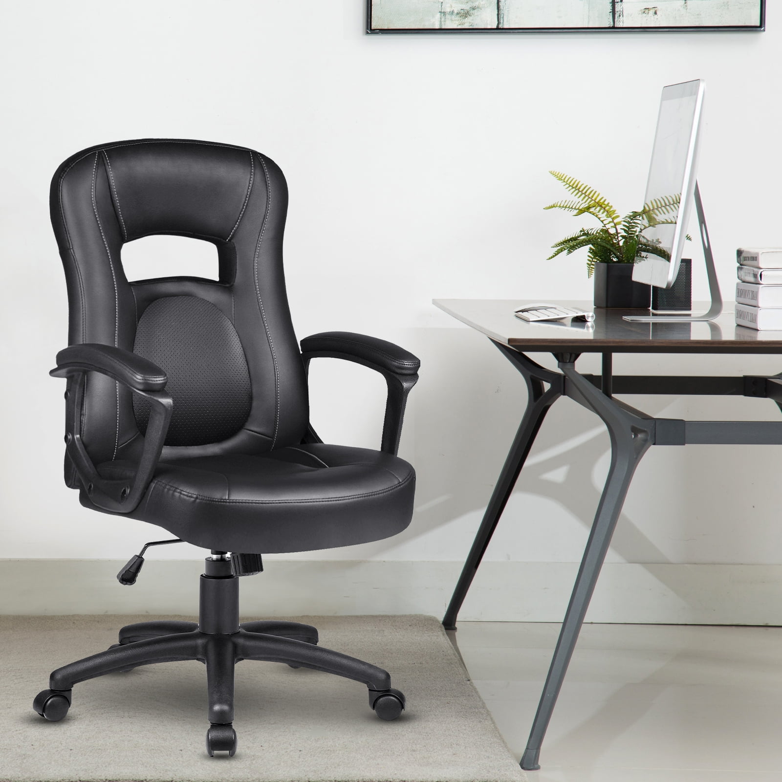 Comhoma Mid Back Ergonomic Faux Leather Executive Office Chair, Black - Image 5