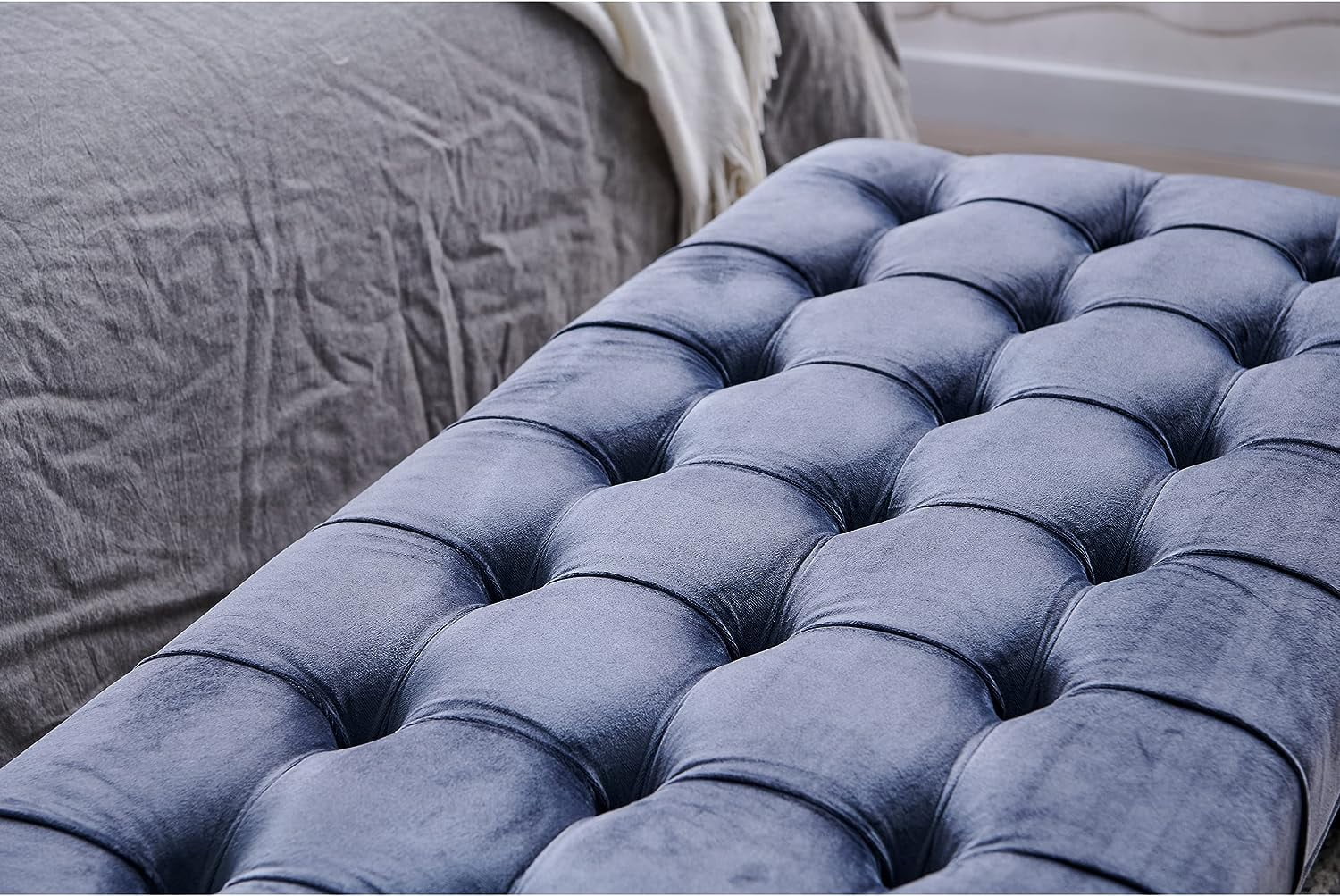 Nathaniel Home 48'' Button-Tufted Accent Bench, Dark Gray - Image 7