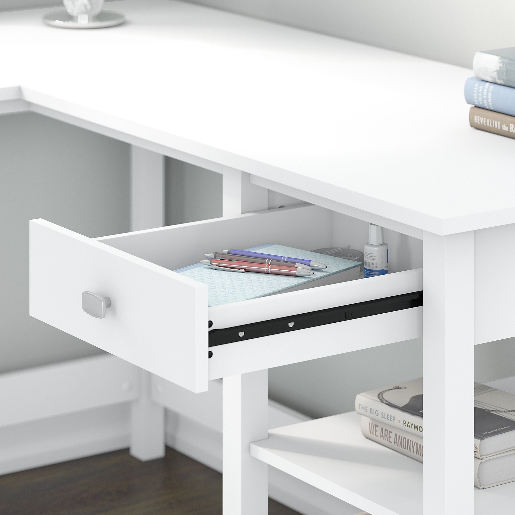 Broadview 60W L Shaped Computer Desk with Storage Drawer in White - Image 2