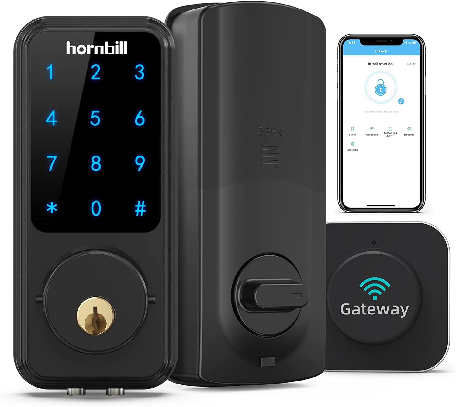 Wi-Fi & Bluetooth Smart Lock, Keyless Entry Smart Front Lock, hornbill Touch Screen Keypads, App Control, Auto Lock, Compatible with Alexa, Remotely Control (Included G2 Gateway) - Image 9