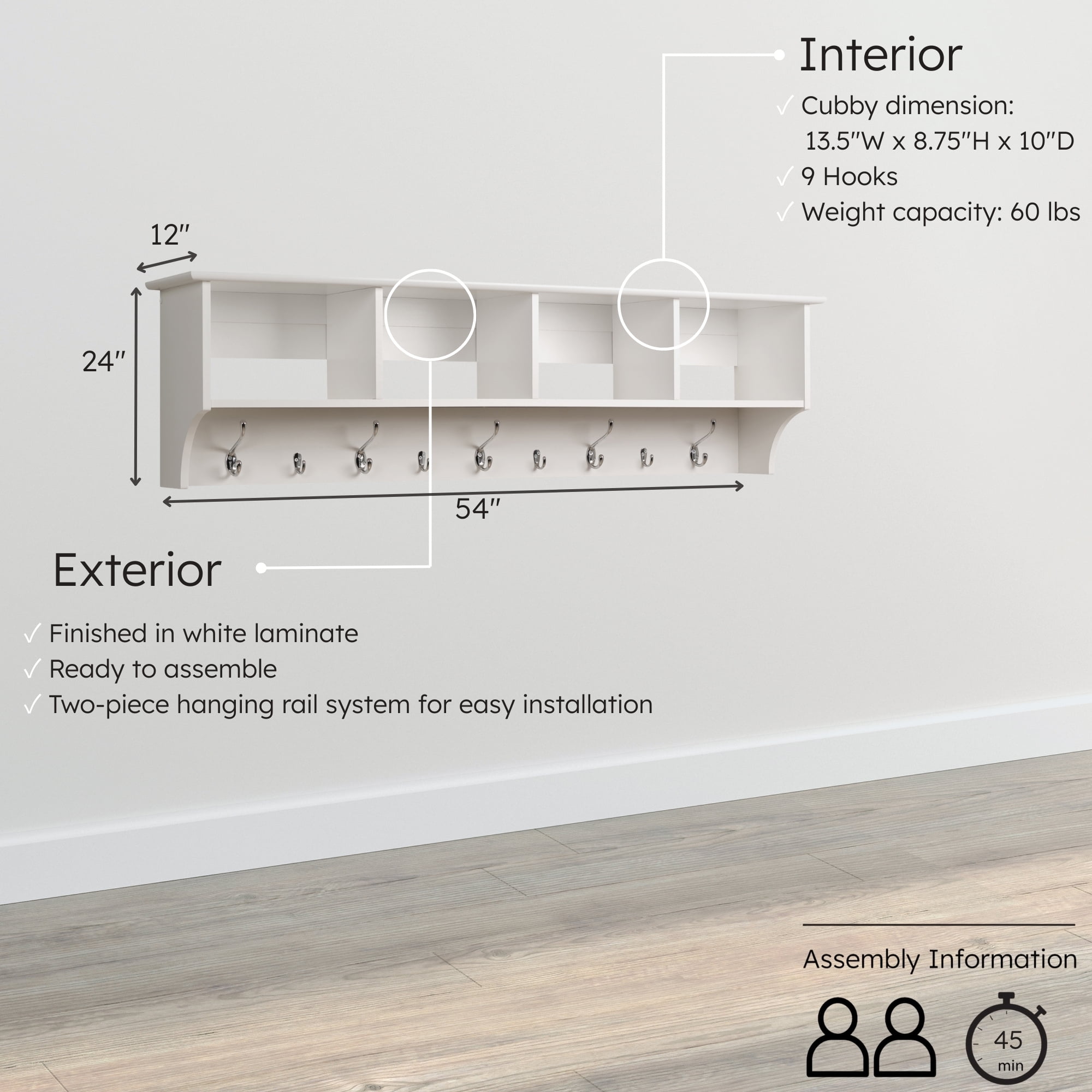 Prepac Hanging Entryway Wall Shelf, 60" Wide - Image 2
