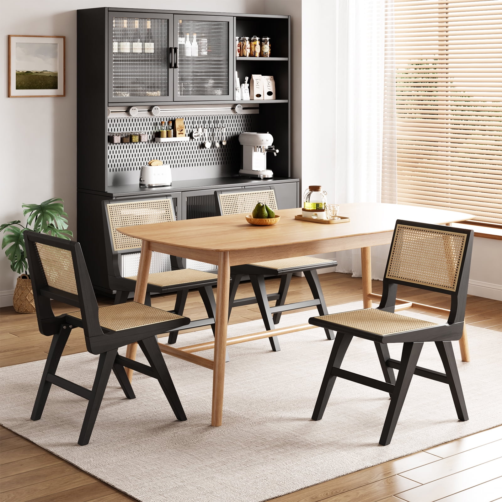 Sfugno Rattan Wood Chairs Set of 2,Accent Chairs with wood Legs,Mid-Century Modern Dining chairs for Living Room,Black - Image 3