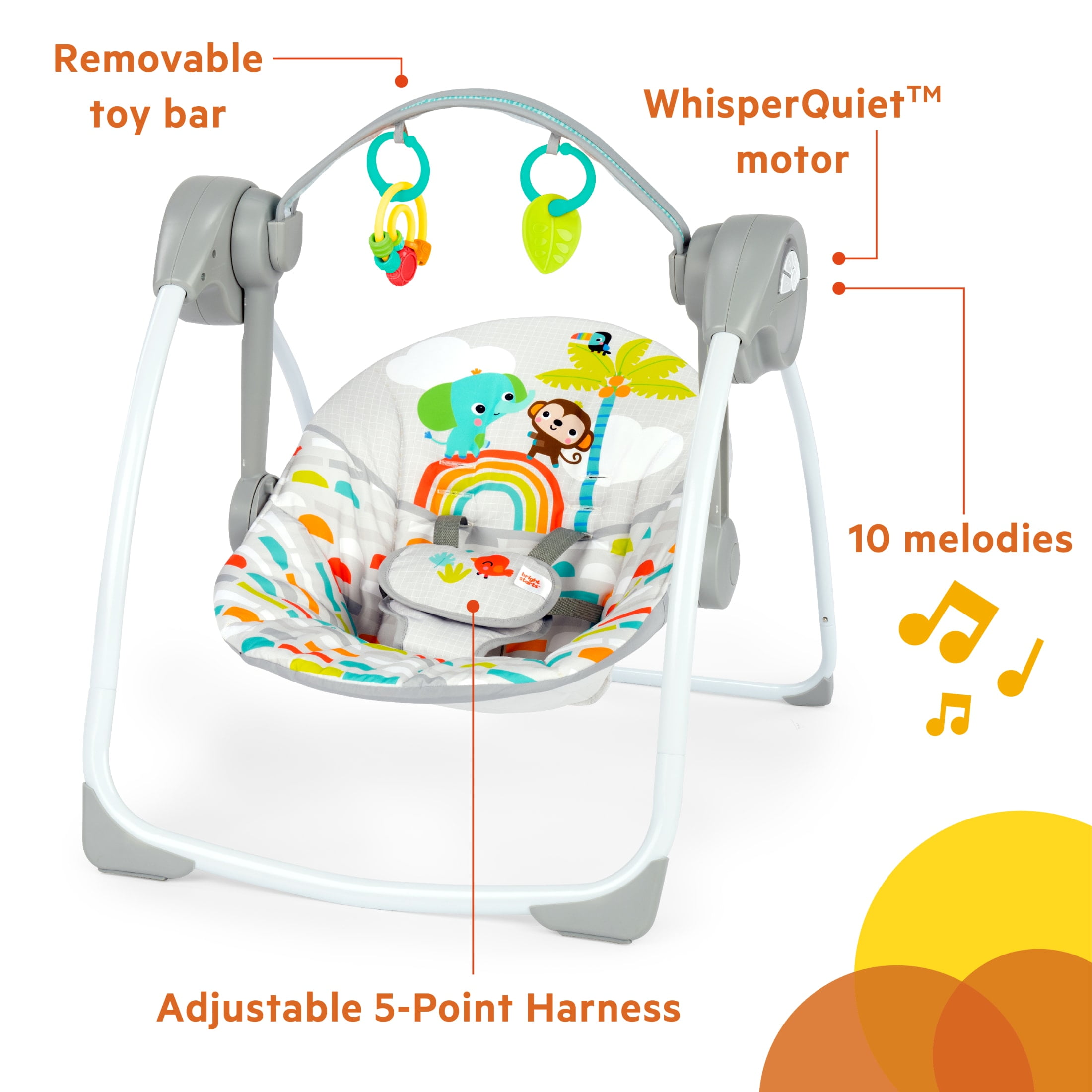 Bright Starts Playful Paradise Portable Compact Baby Swing with Toys, Unisex, Newborn + - Image 2