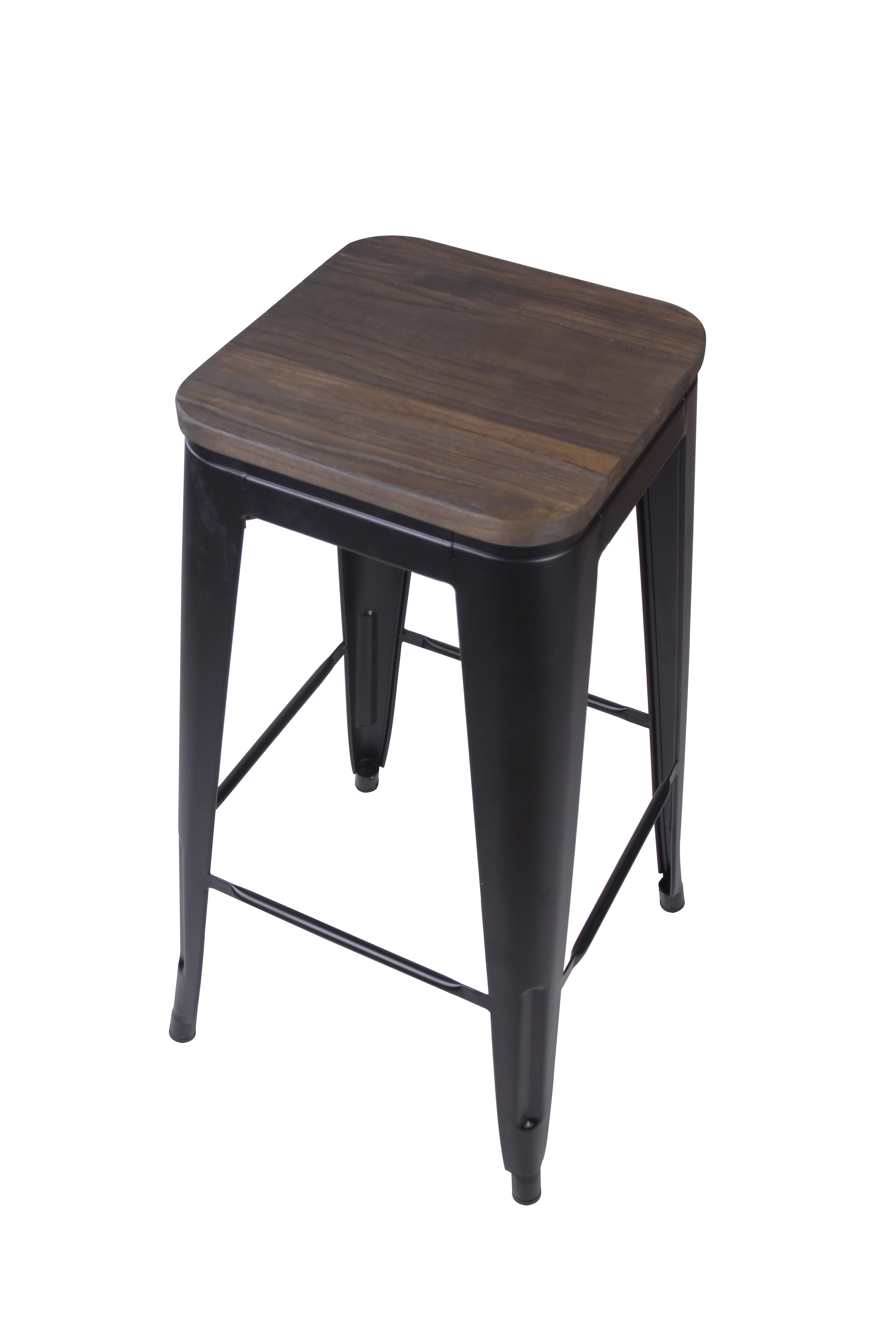 GIA Design Group 30 Inch Bar Height Backless Metal Stool with Wood Seat, Black - Image 3