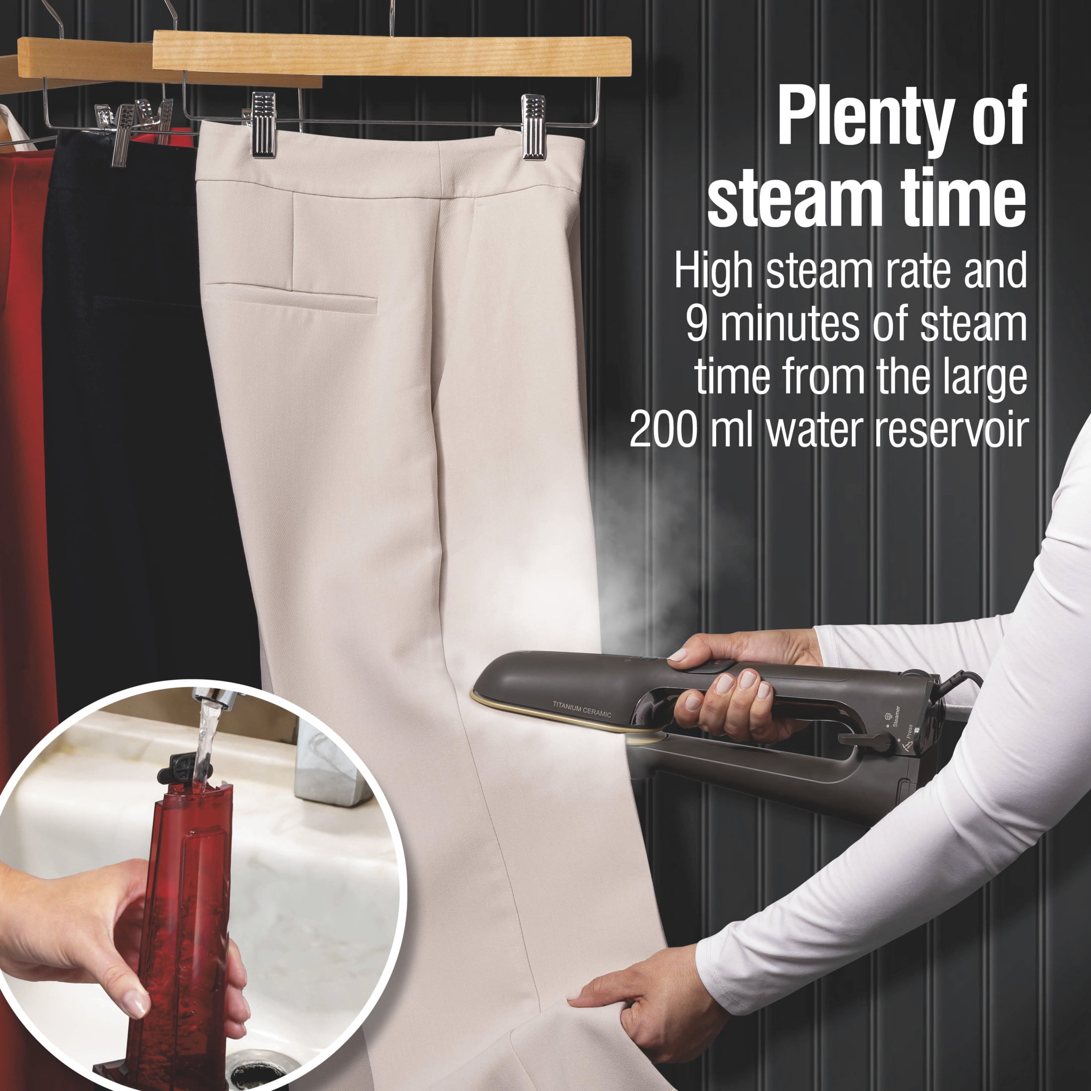 CHI SteamPress 3-in-1 Handheld Garment Steamer for Clothes, Travel Steamer & Iron, Black - Image 3
