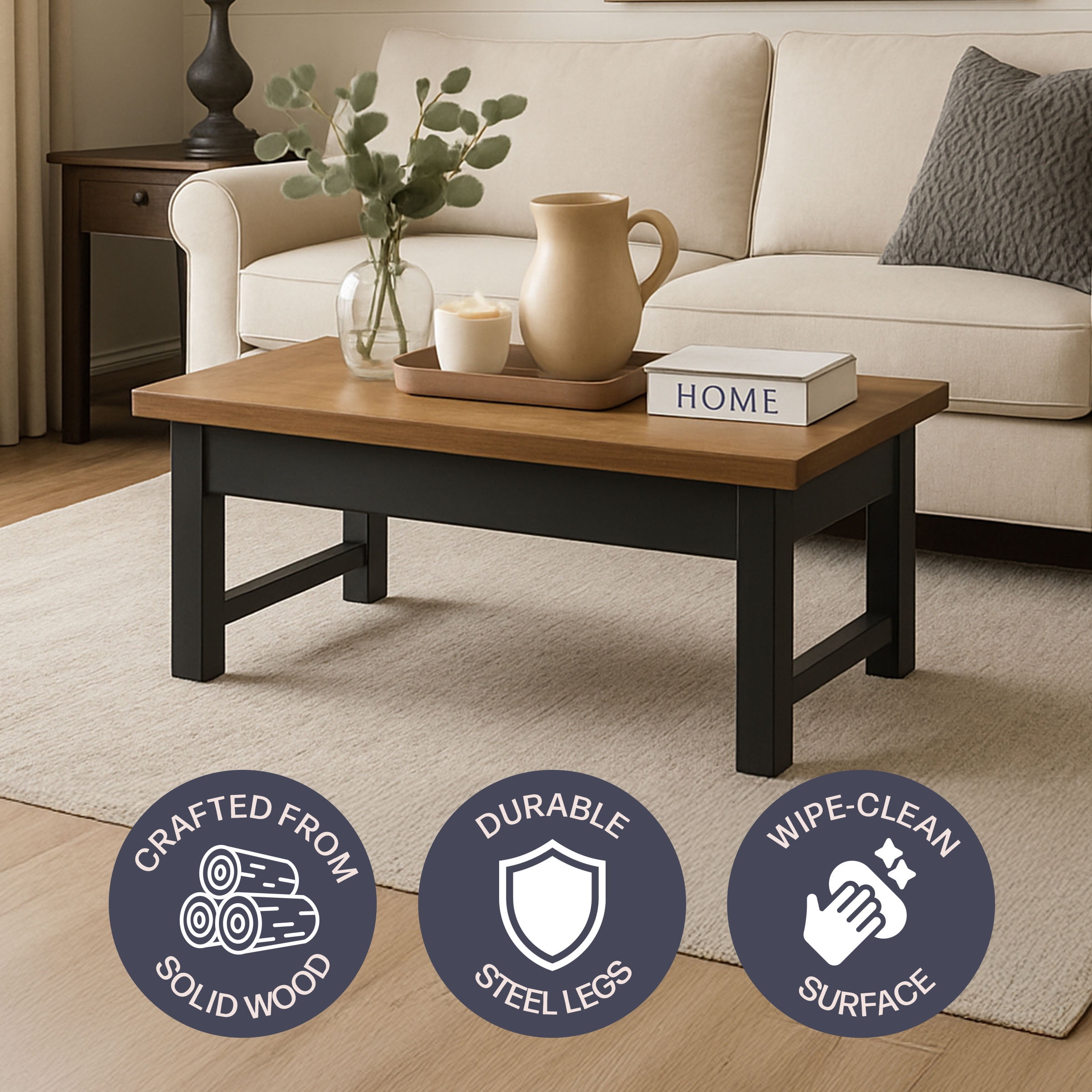 Alaterre Furniture Pomona 42” Lift Top Coffee Table with Storage - Metal and Wood Living Room Table - Image 3