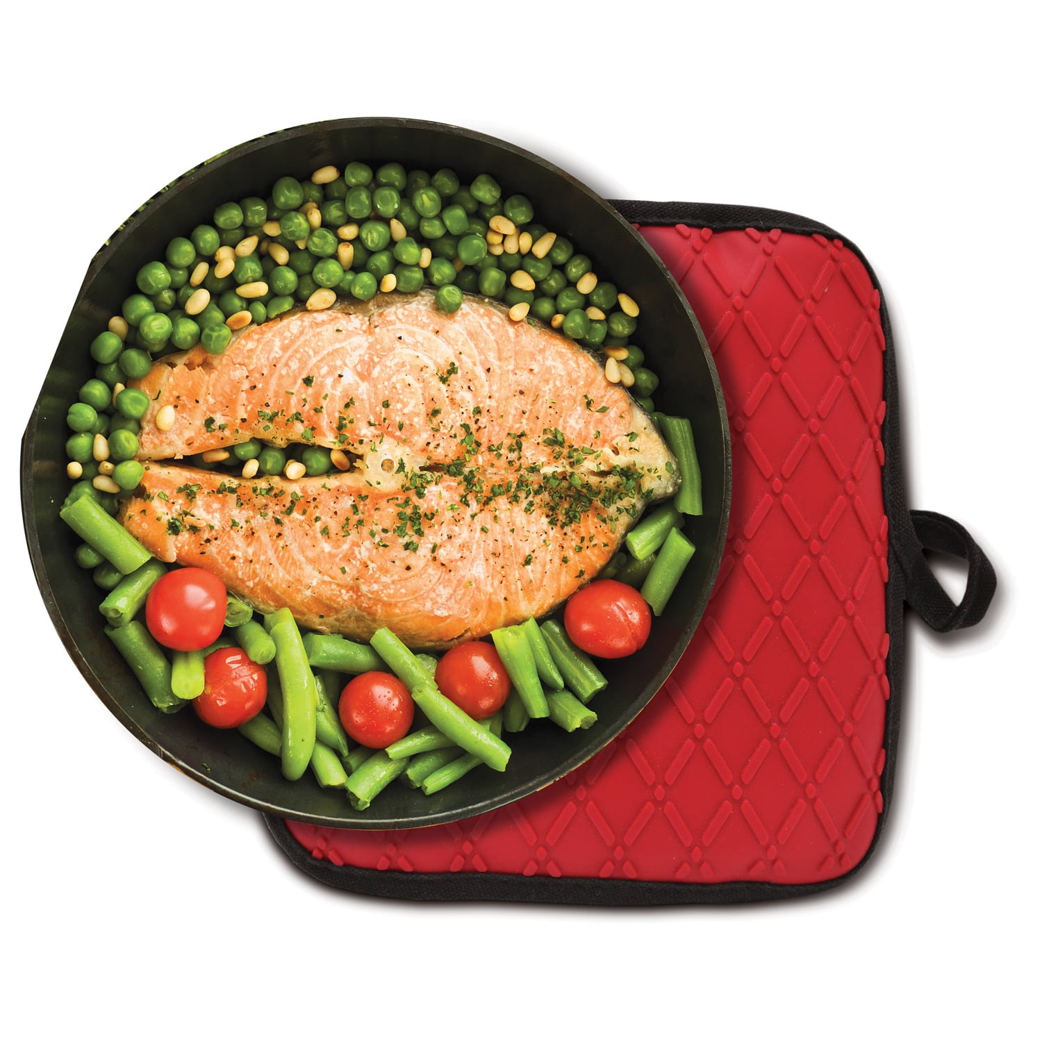 The Rock by Starfrit Set of 2 Fry Pans with Bakelite Handles & 8" x 8" Silicone/Cotton Pot Holder/Trivet - Image 3