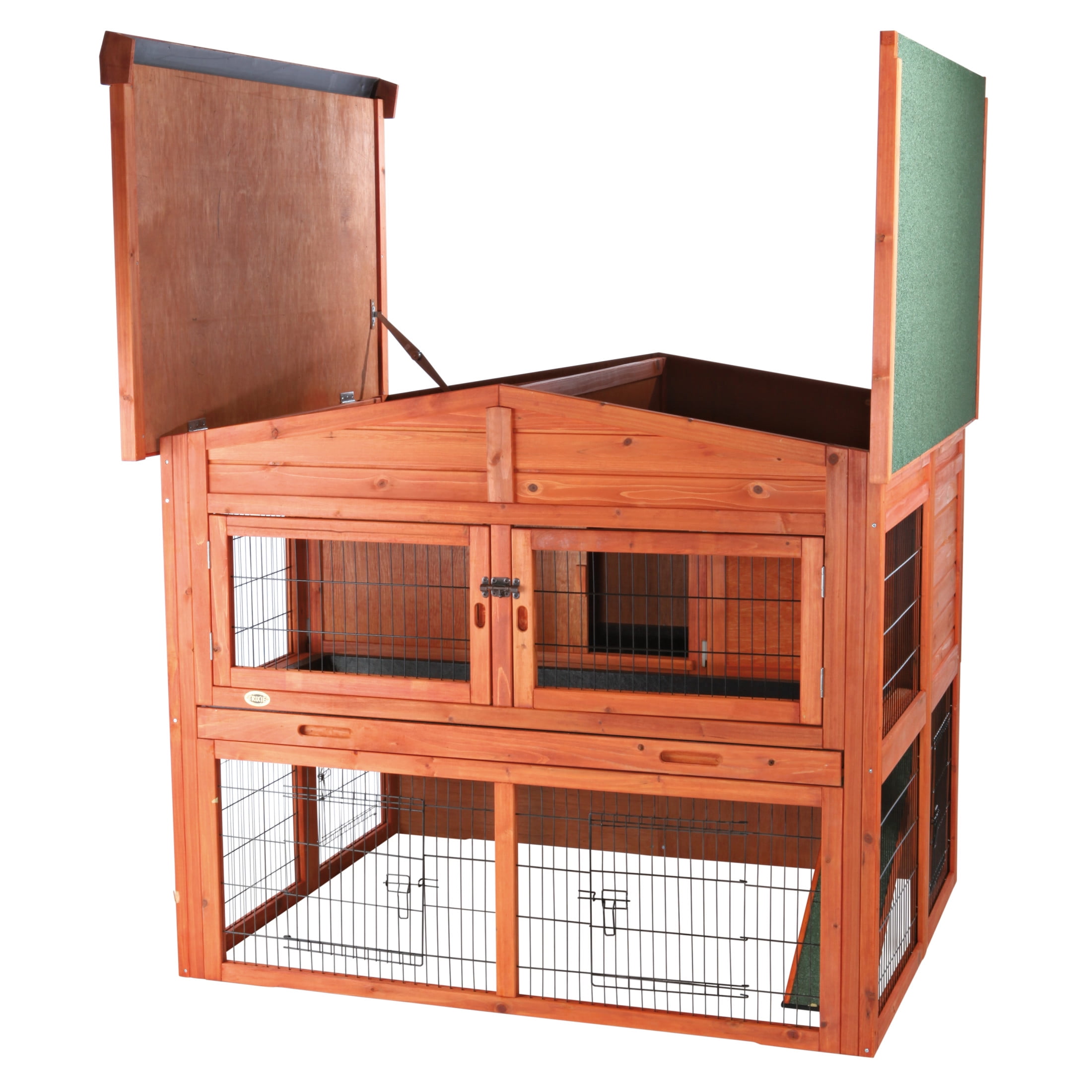 TRIXIE Deluxe Weatherproof Outdoor 2-Story Large Wooden Small Animal Hutch, Run, Tray, Brown - Image 7