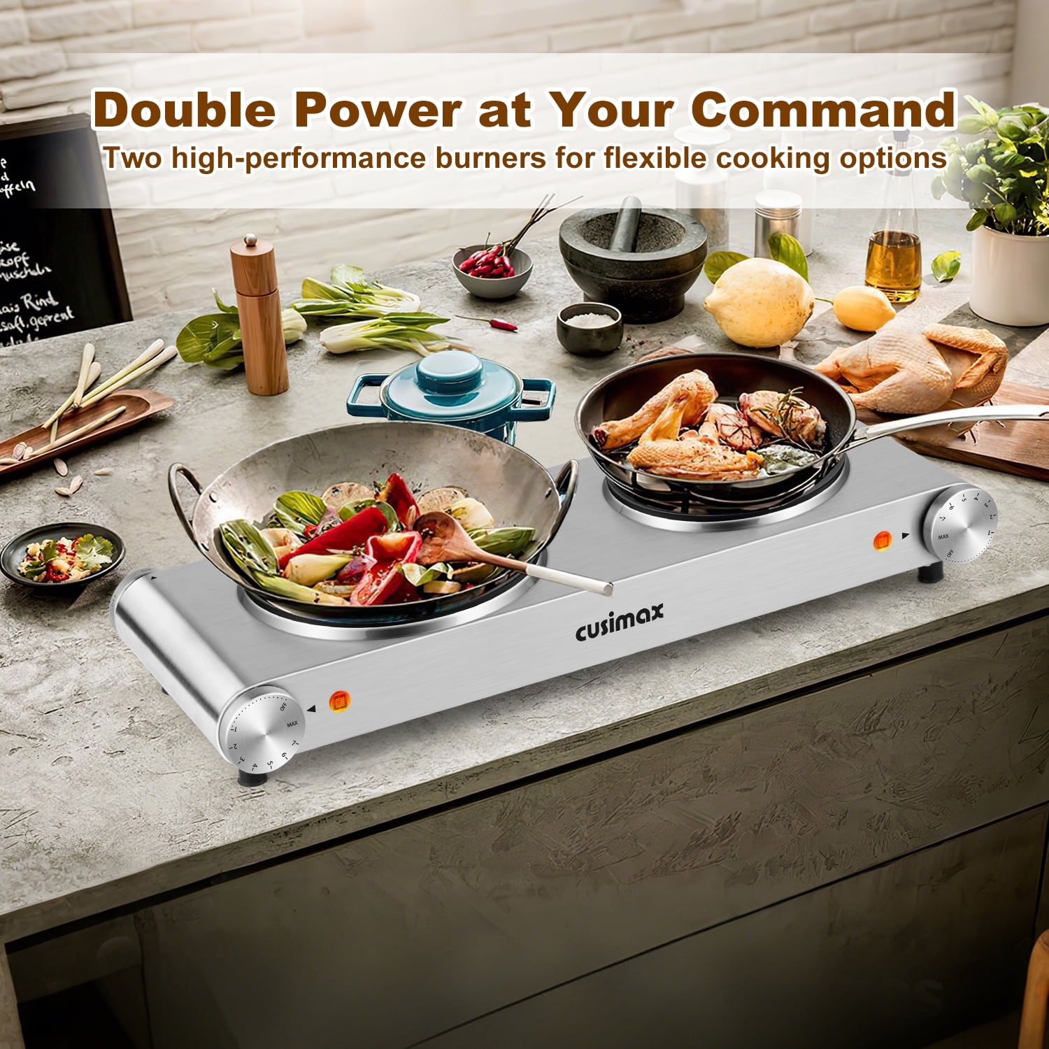 Cusimax 1800W Portable Stainless Steel Hot Plates with Cast Iron Heating Plates - Image 2