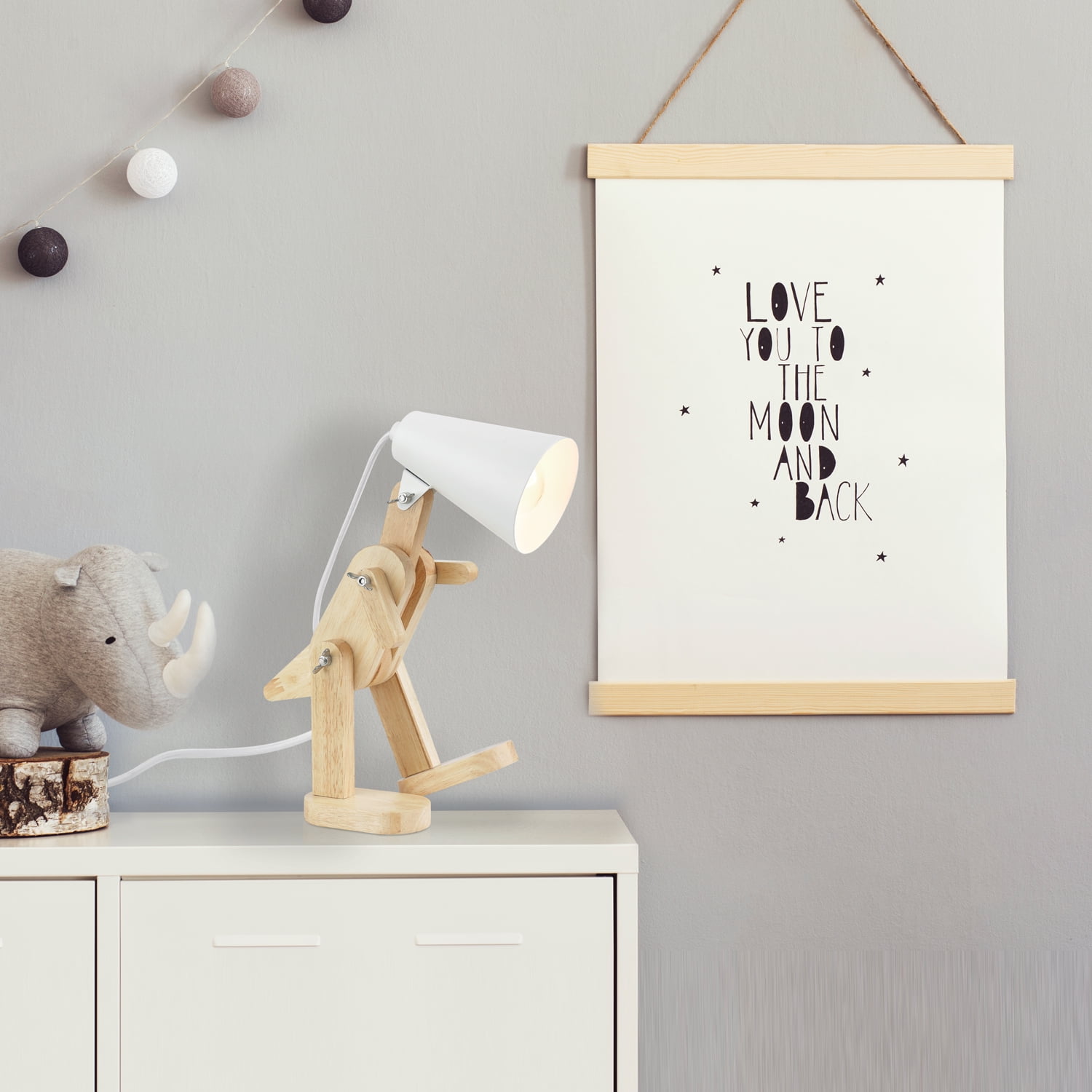 Globe Electric Terry Dinosaur 10" Wooden Desk Lamp, White Shade, In-Line On/Off Rocker Switch - Image 8