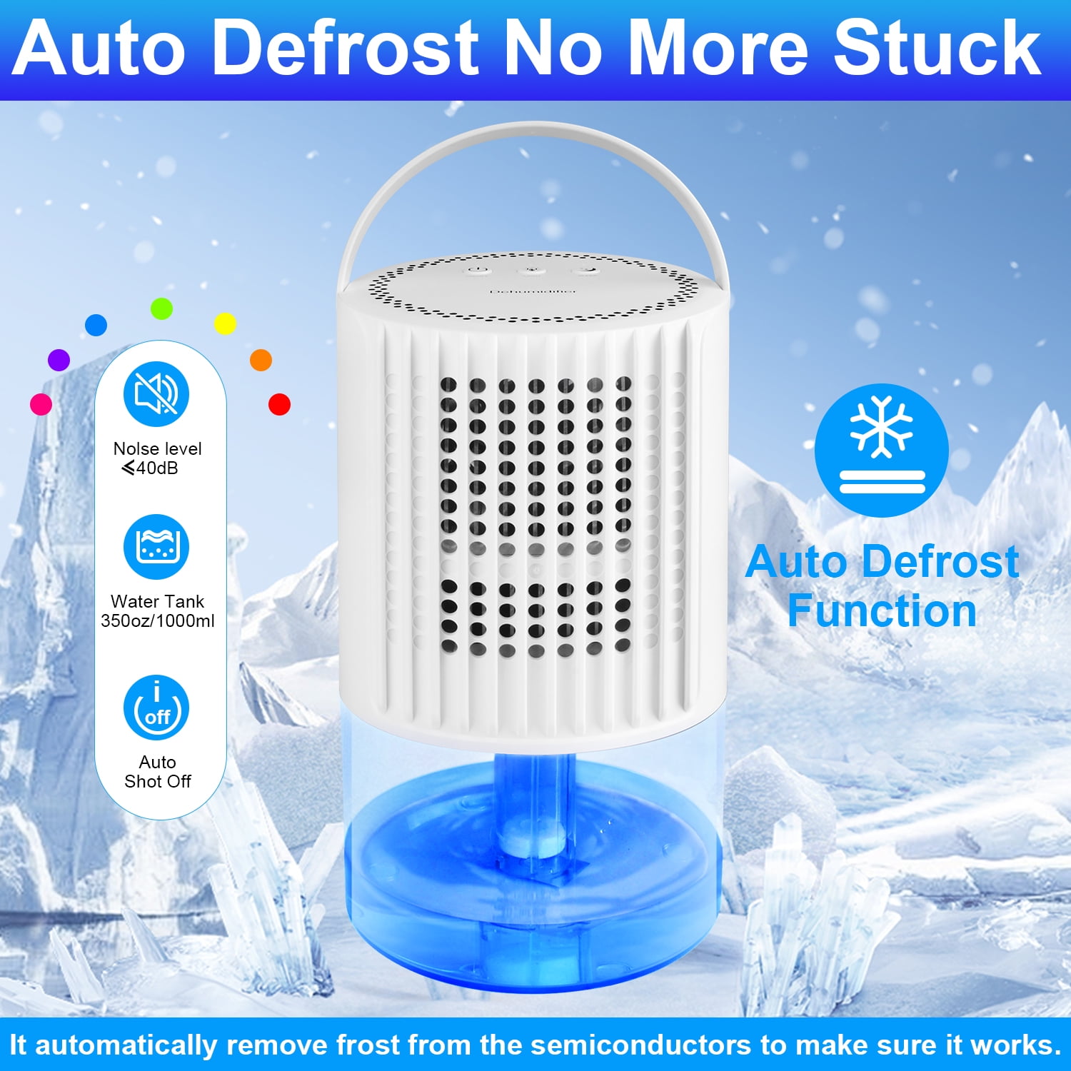 Dehumidifier for Room Home,HopePow Automatic Defrosting Auto-Off Dehumidifier Energy Efficiency 7 Colors Light Mini Dehumidifier for Room Bathroom,Basement,Bedroom,White - Image 2
