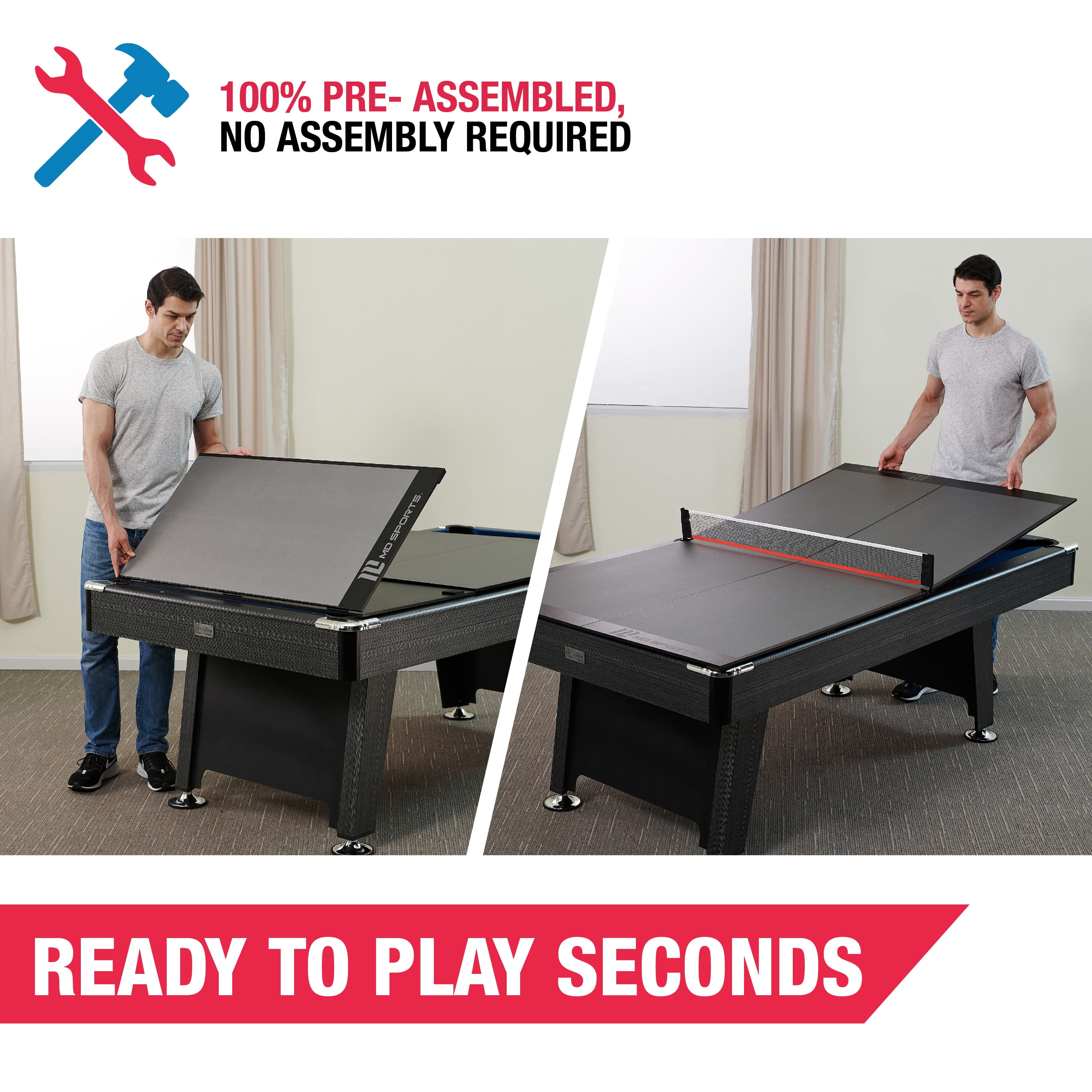 7-ft Table Tennis Conversion Top, 9mm Playfield, Net Included, Gray, and 4 Piece Top Folds for Storage by MD Sports - Image 5
