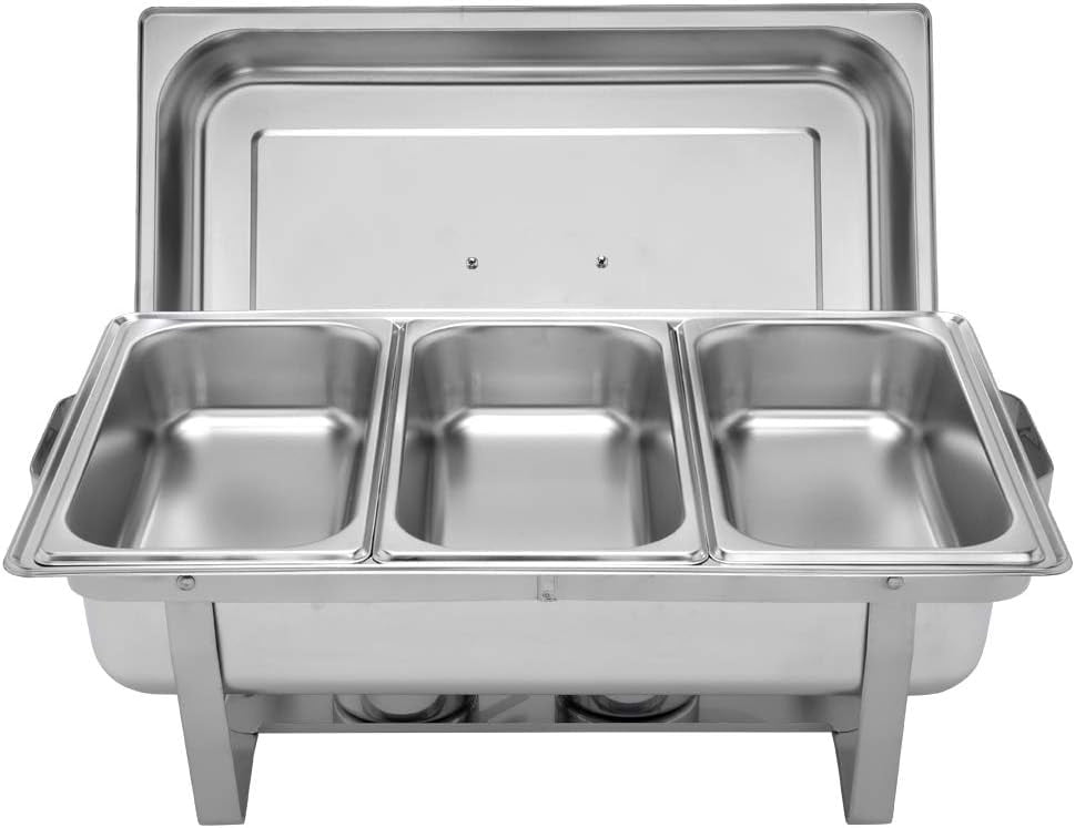 Ktaxon 1 Pack Chafing Dish for Buffet with 1/3 Size Food Pans, 8 Quart Stainless Steel Buffet Set, Rectangular Chafers and Warmers Sets for Party, Catering, Wedding, Banquet, Graduation - Image 4