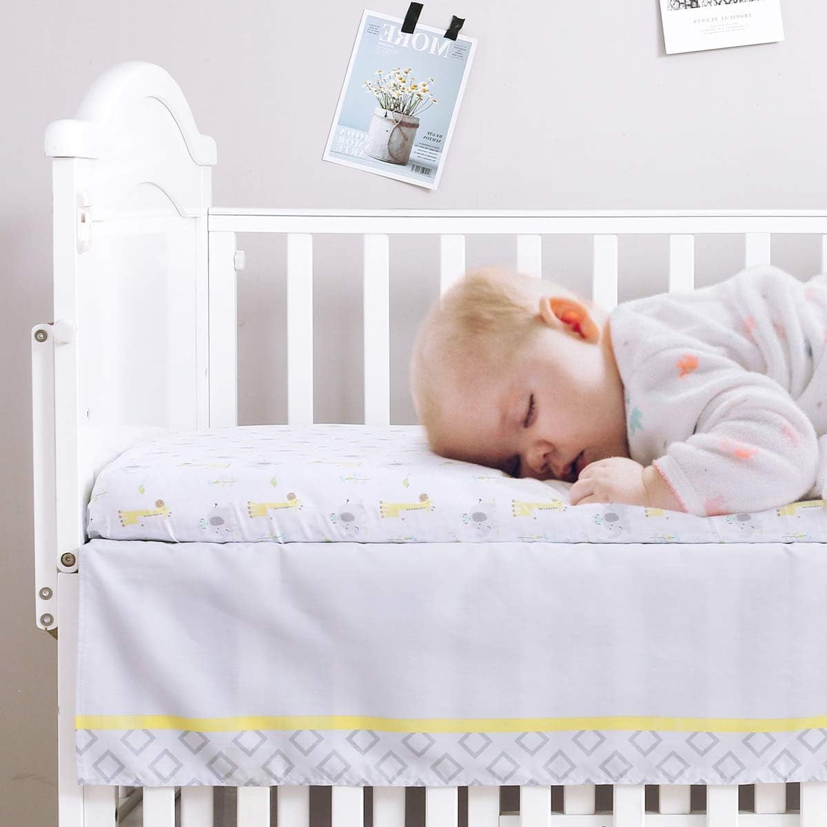 Sweet Baba Crib Bedding Set for boy Girl, 3-Piece Organic Cotton Baby Bedding Set, Portable Standard Crib Bedding Set Neutral, Woodland Deer Elephant Crib Bedding Set, Yellow/Grey/Teal - Image 5