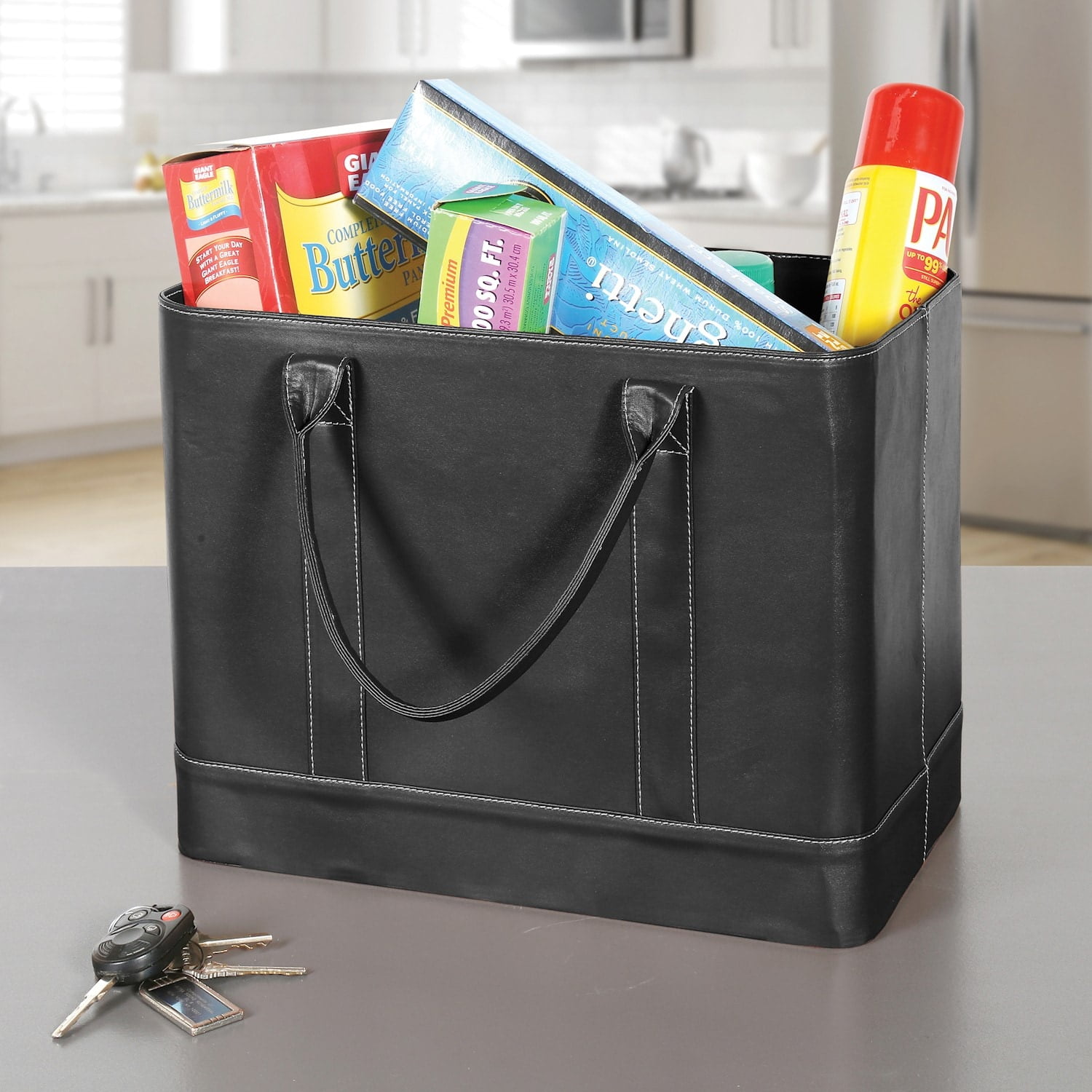 HOME DISTRICT Chic File Organizer Tote - Important Document Organizer Bag, Portable File Box with Handle, Black - Image 6