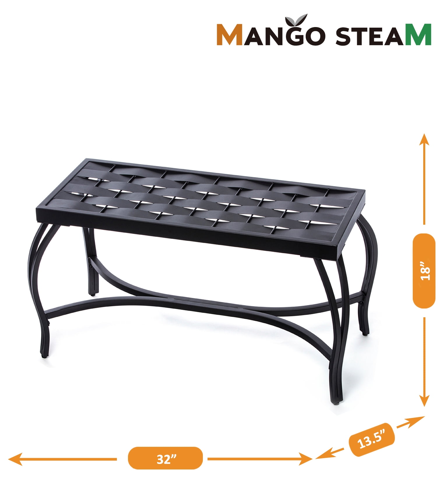Mango Steam Free Standing Patio Garden Weave Bench, Metal Charcoal Black - Image 5
