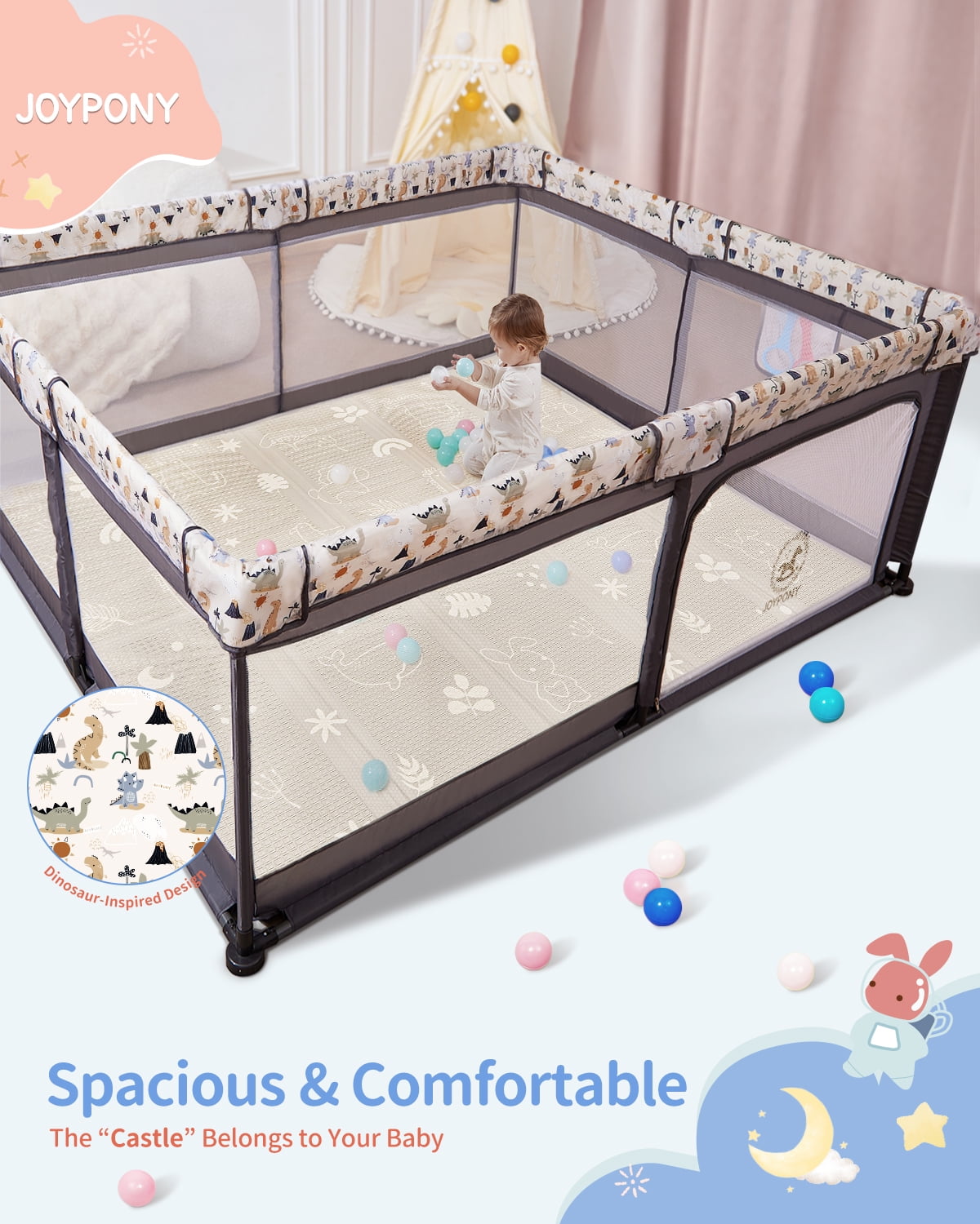 Joypony Baby Playpen with Mat, 50inch Large Play Yard Activity Center for Babies and Toddlers - Image 5