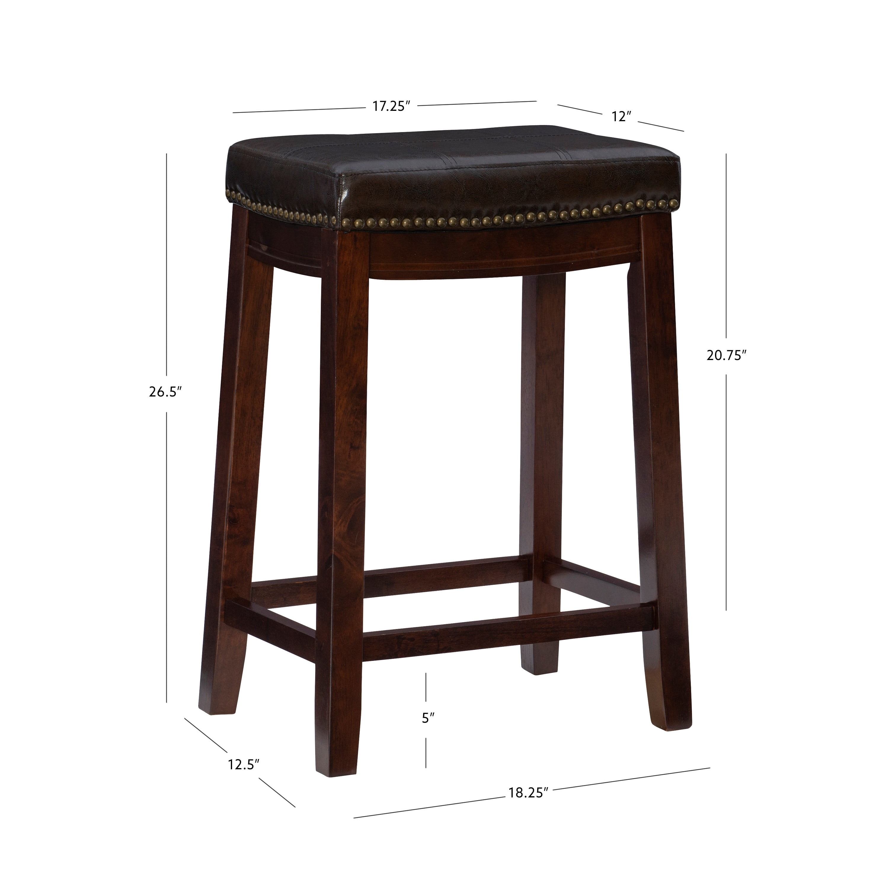Linon Claridge 26" Backless Indoor Wood Counter Stool, Dark Brown/Brown Faux Leather, 1 Stool - Image 13