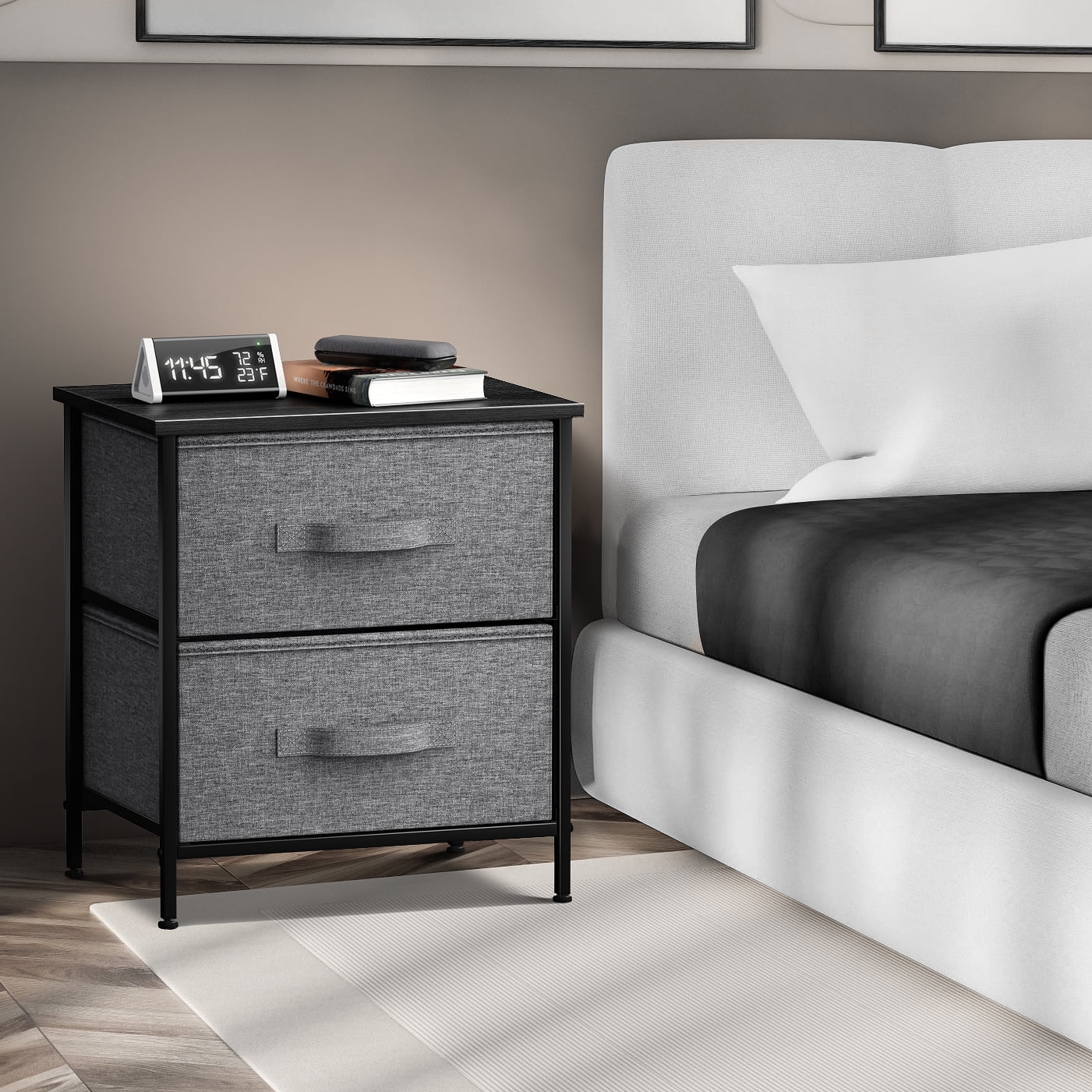 Sorbus Classic 2 Drawers Nightstand with Steel Frame and Wood Top in Black - Image 8