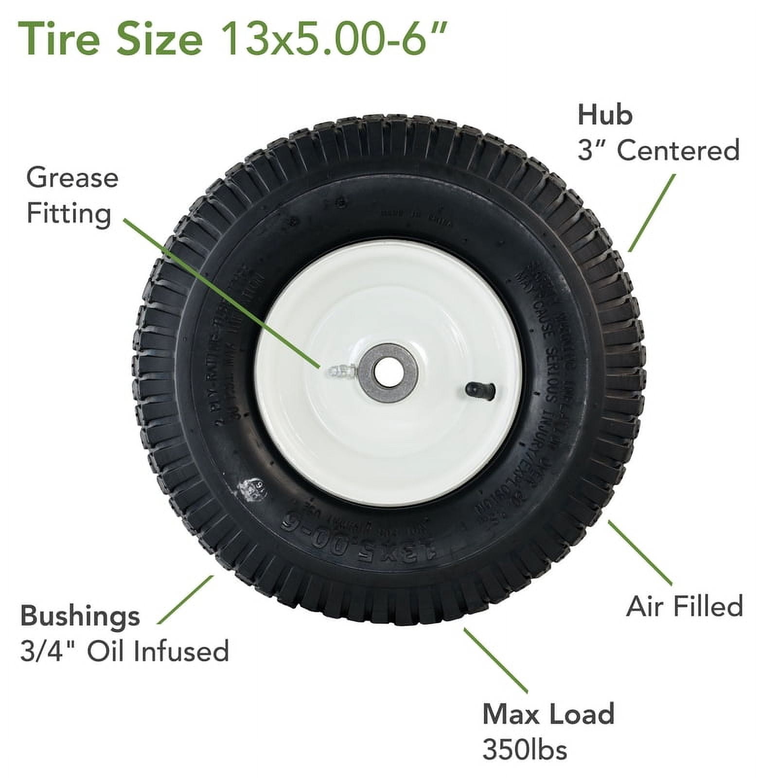 Marathon 13 x 5.00-6, 3" Centered Hub Pneumatic Riding Lawn Mower Front Tire - Image 3