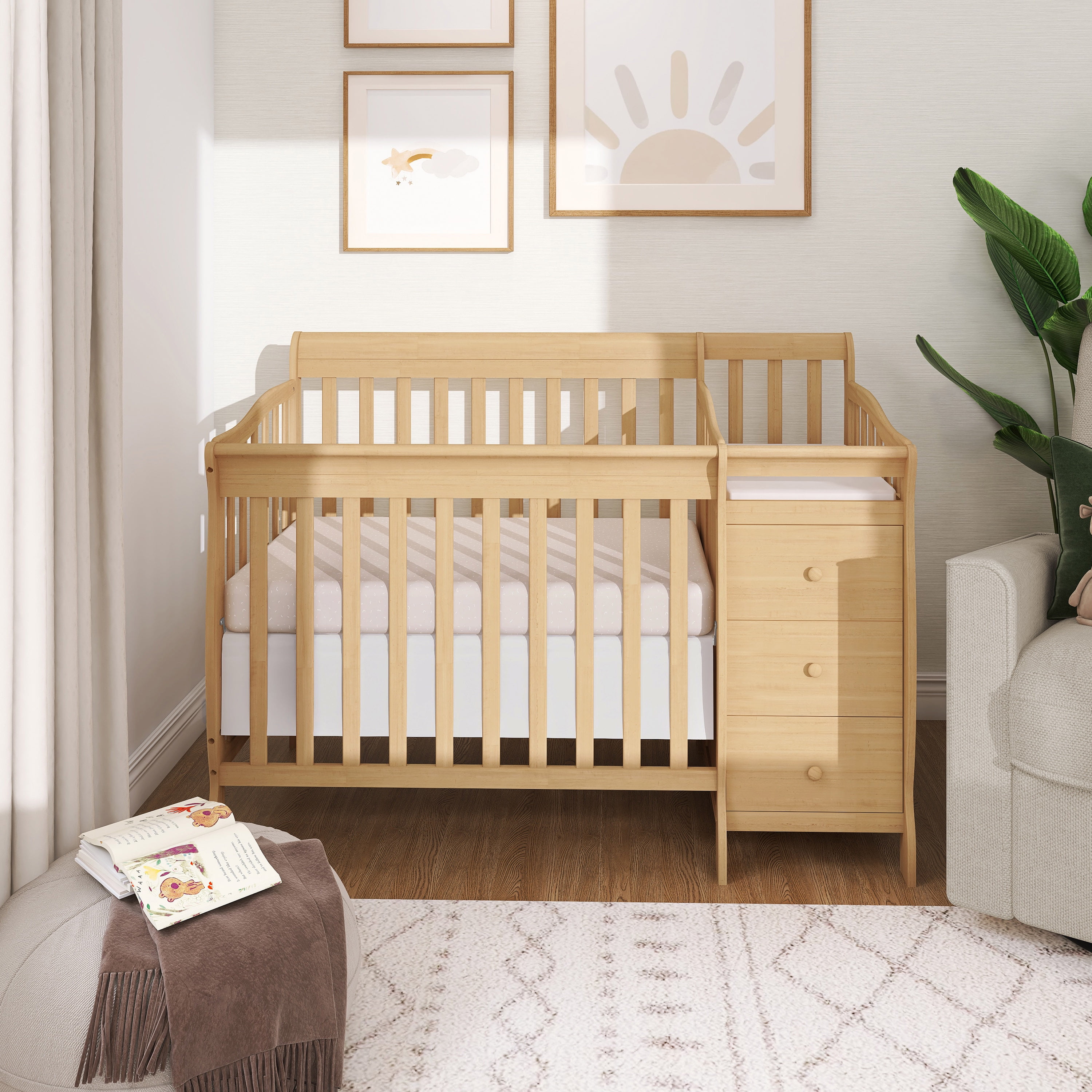 Dream On Me Jayden 4-in-1 Convertible Mini Crib with Changer Natural - Image 3