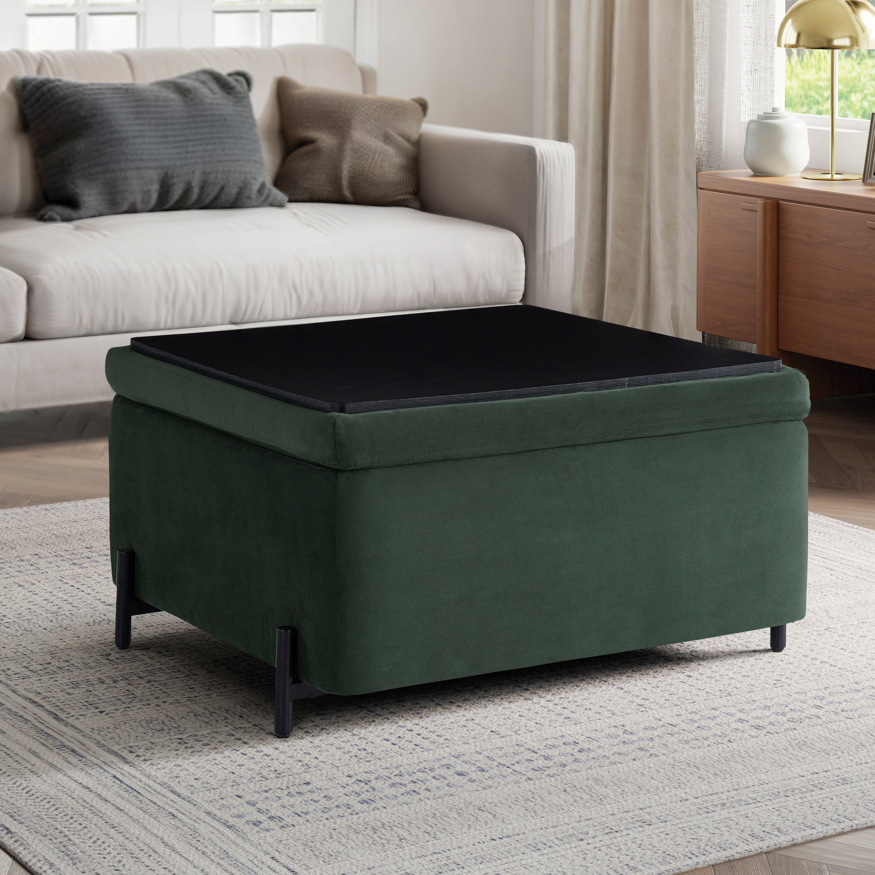 Studio Living Kingston Modern Large Storage Ottoman, Green Velvet Fabric - Image 10