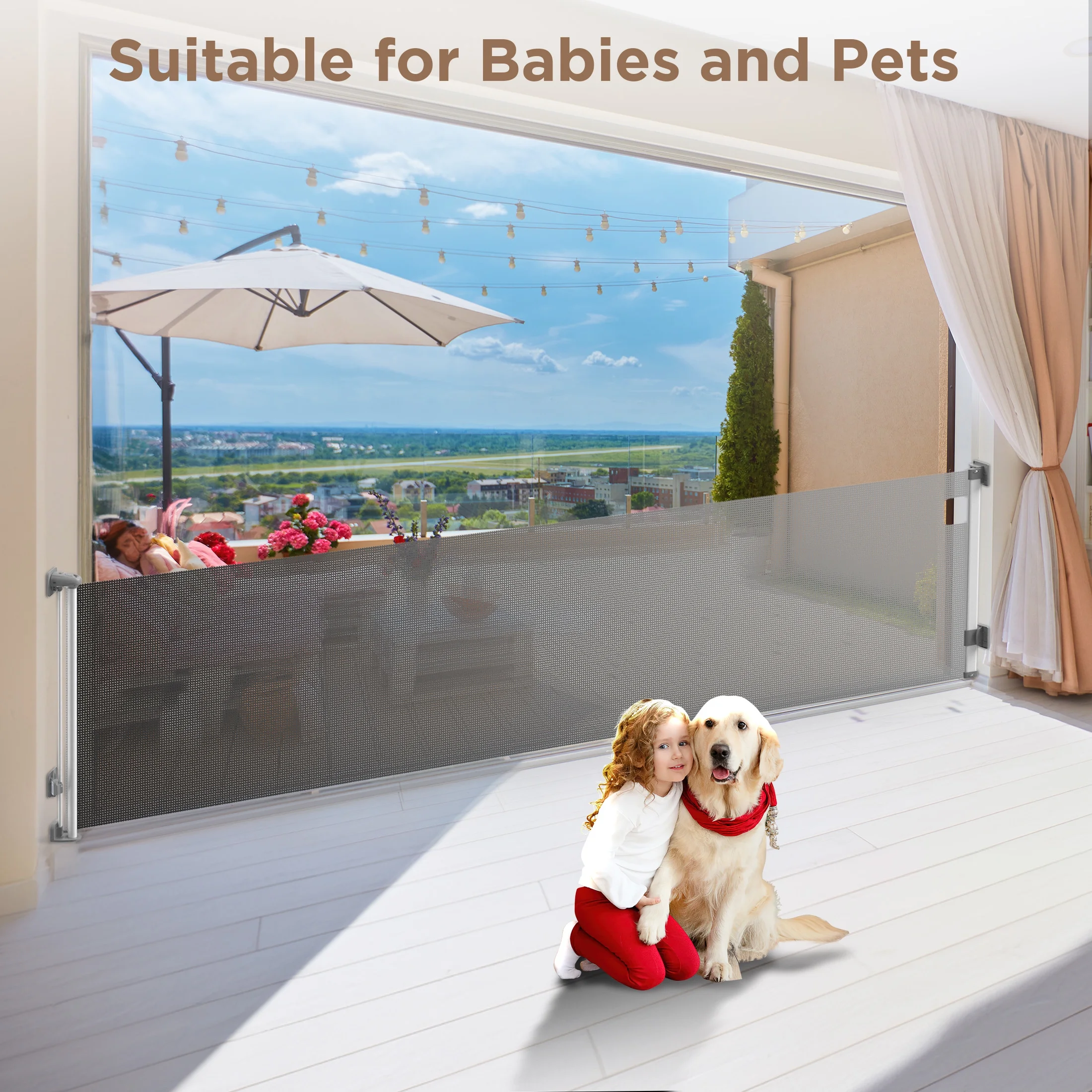 Fxcoia Retractable Baby Gate 71"Wide×38"Tall,Safety Mesh Dog Gates for Doorways & Stairs,Gray - Image 3