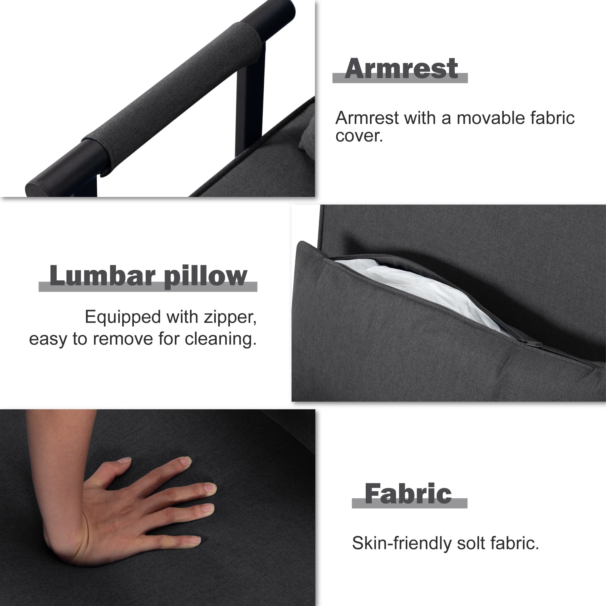 BSHTI 26”Folding Arm Chair Lounge 4-in-1, Convertible Sofa Bed, Modern Sofa Bed,for Small Spaces,Living Room,Guest Room,Office(Dark Gray) - Image 4