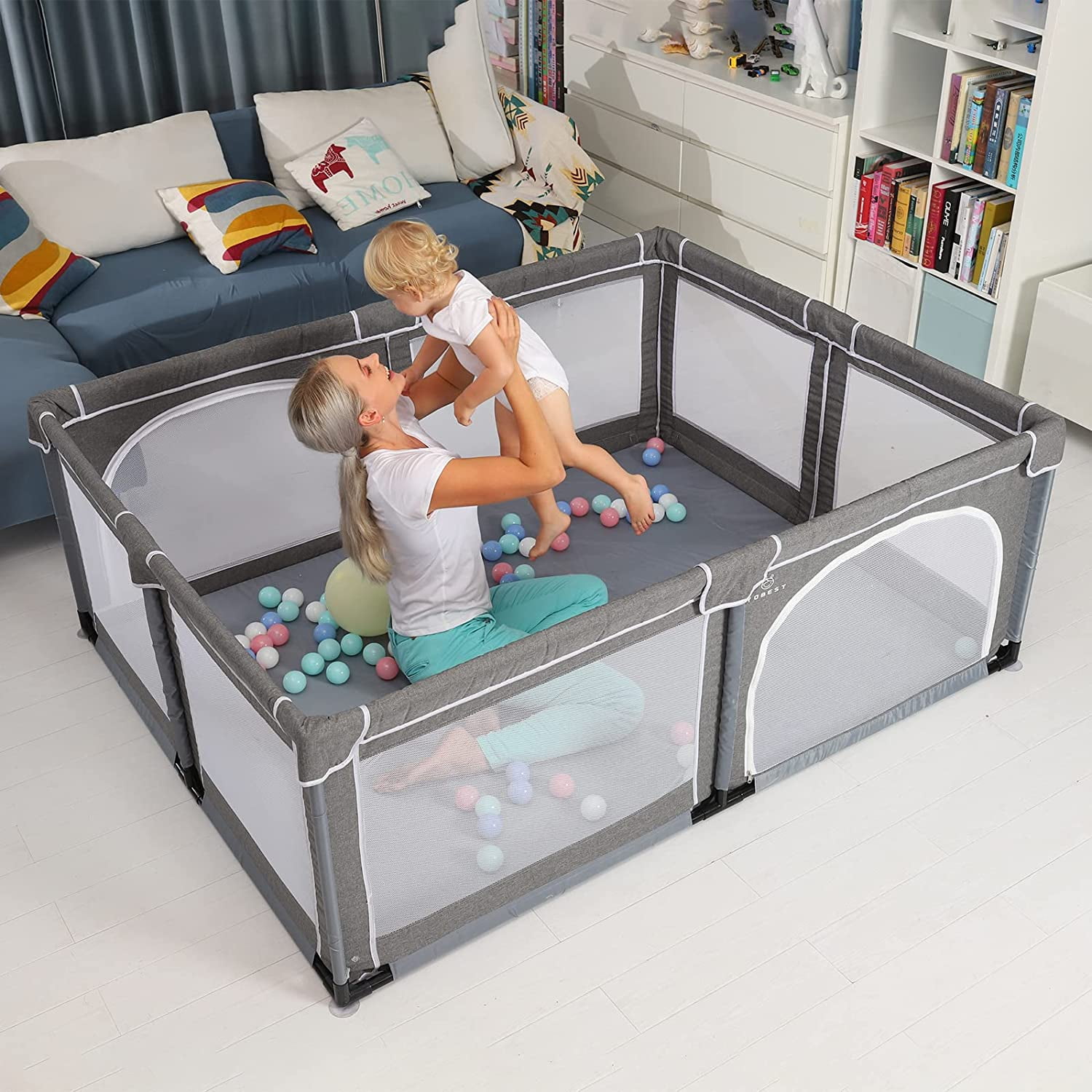 Baby Playpen for Toddler, Large Baby Playard, Indoor & Outdoor Kids Activity Center, Sturdy Safety Play Yard with Soft Breathable Mesh, Playpen for Babies(Gray,71”×59”) - Image 2