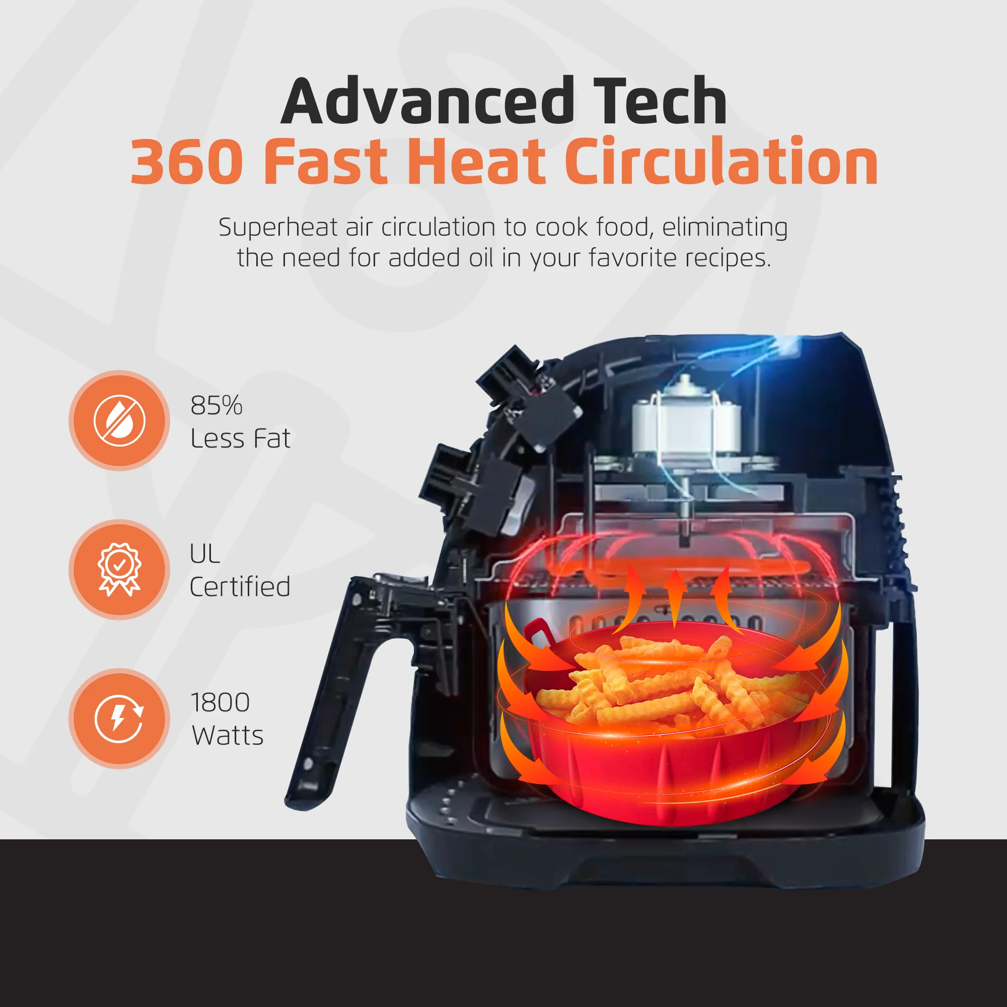 Mondial Air Fryer - 8.6 Quart Extra-Large Air Fryer, 1800 Watts - Quick Heat Circulation Technology, Low Fat Cooking Less Calories - Removable Squared Basket, Easy Usage Auto Shut Off - Red - Image 4