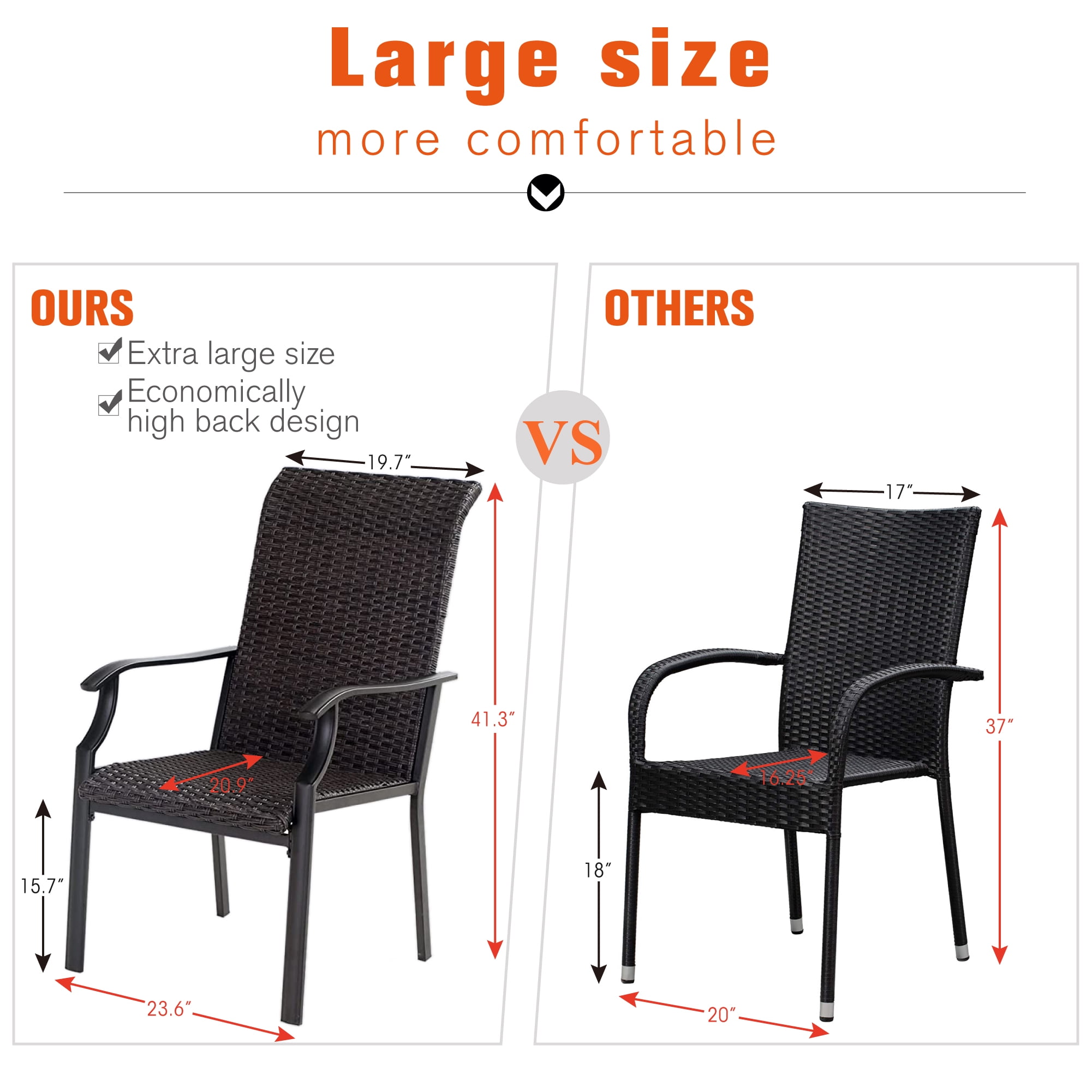 MF Studio 5 Pieces Outdoor Patio Dining Set with 4 High Back Rattan Chairs and 1 Metal Dining Table, Black & Brown - Image 5