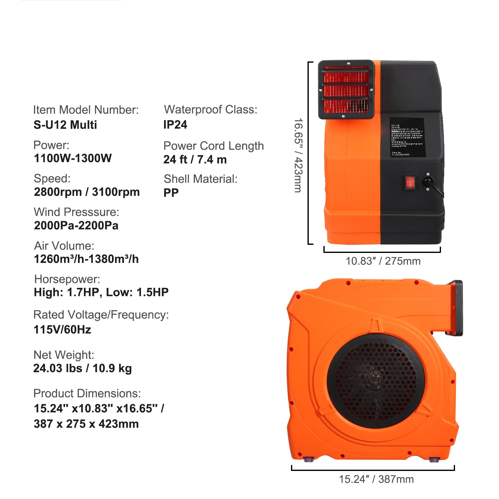 KFFKFFAir Blower Pump Fan 1.5 & 1.7 HP 1100W Commercial Air Blower for Inflatable Bounce House Bouncy Castle - Image 8