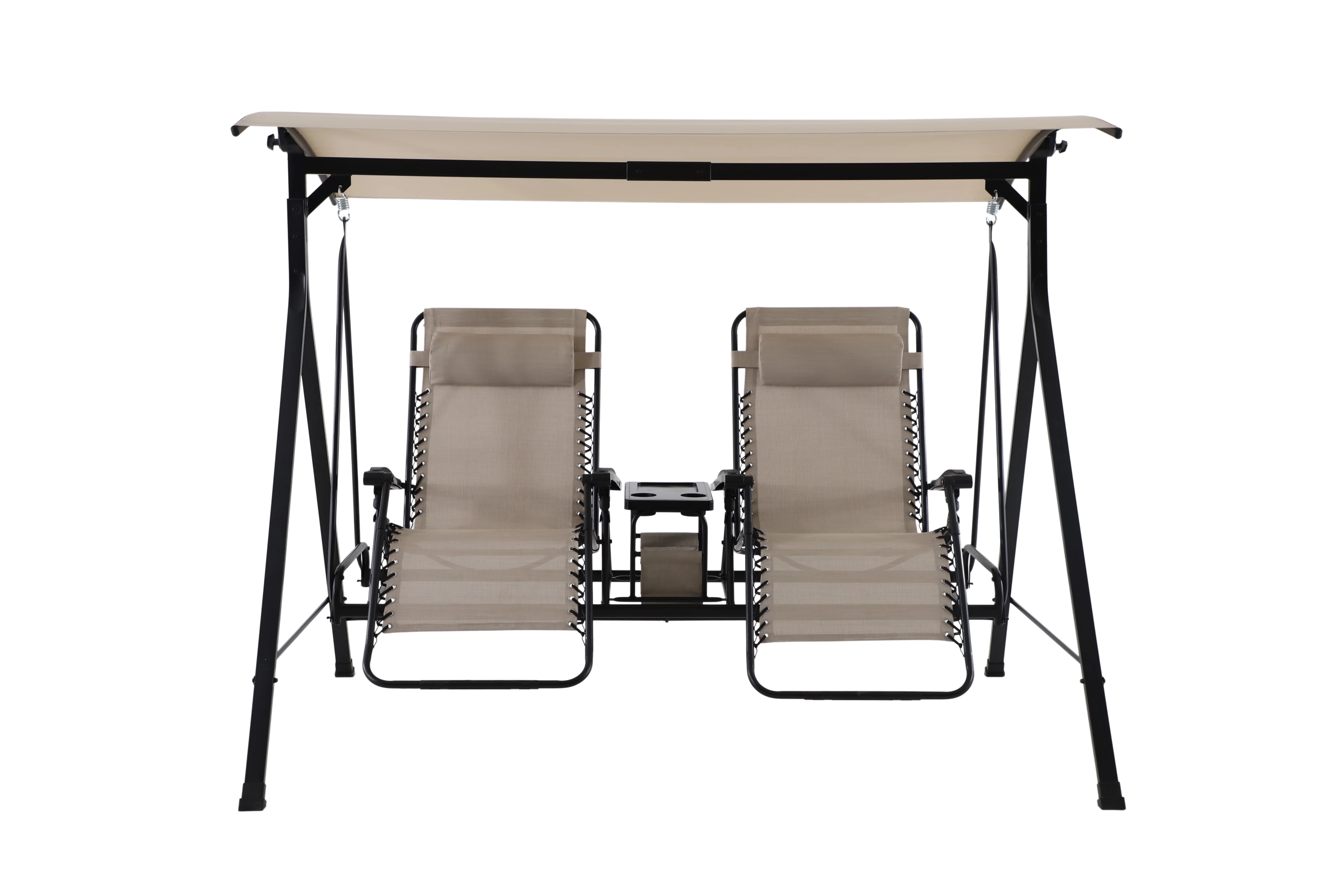 Mainstays Dashwood 2-Seat Steel Freestanding Canopy Porch Swing with Center Table, Beige/Black - Image 9