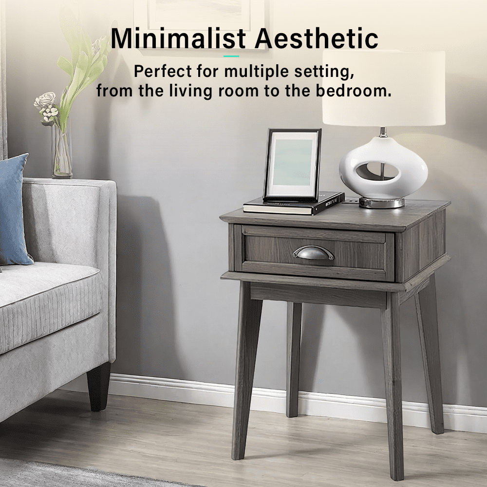 Caffoz Newport Series Rectangular Scandinavian End Table with Storage, Smoke Oak - Image 6