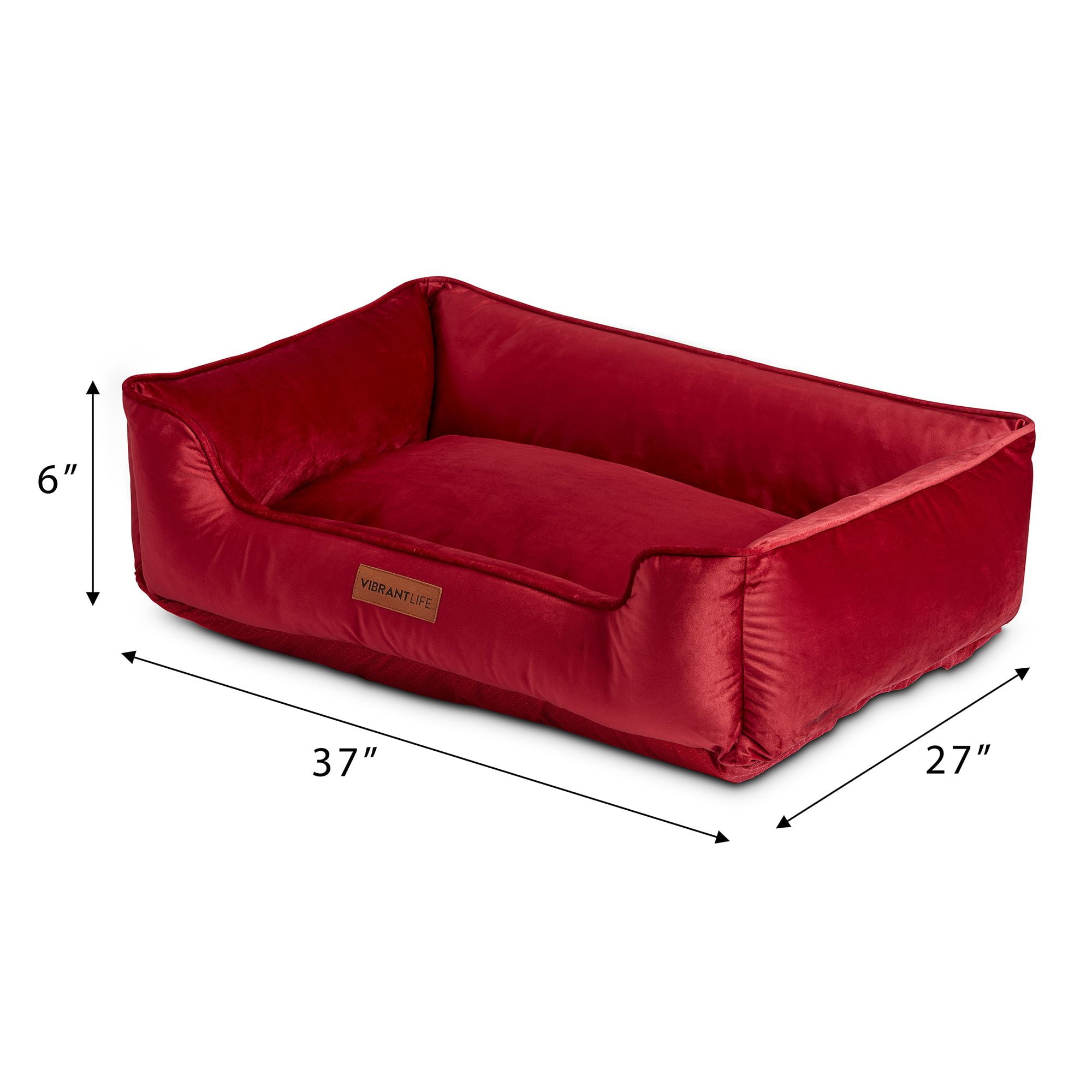Vibrant Life Faux Velvet Box Dog Bed, Large, Red, 27" x 37" - Image 4