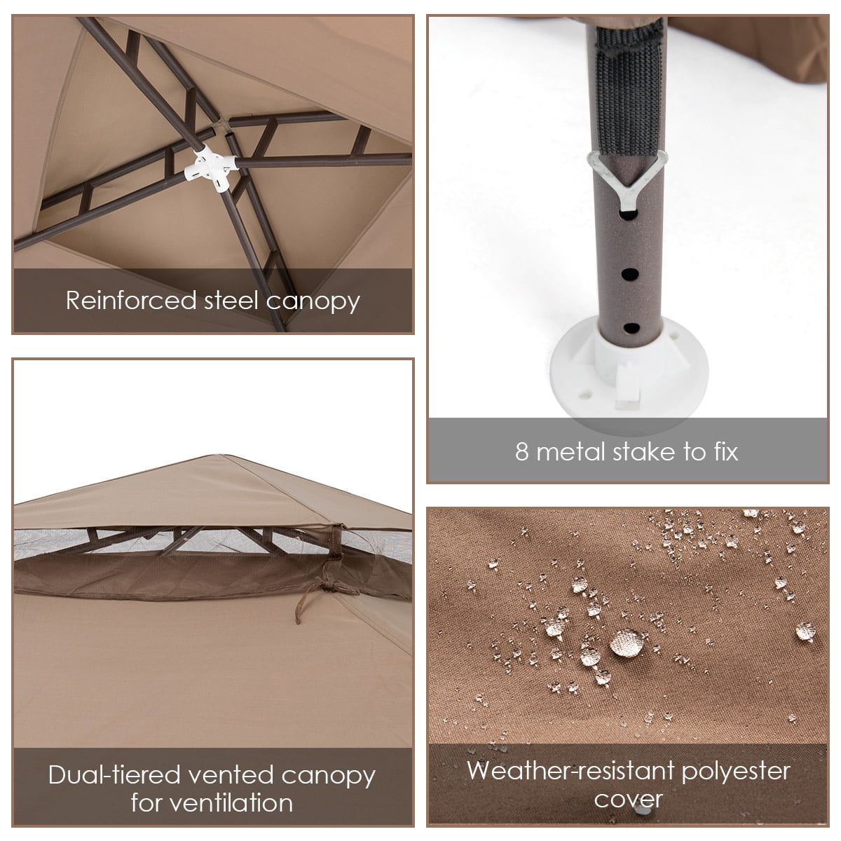 Costway 2-tier 10’x 10’ Canopy Gazebo Tent Outdoor Netting Picnic Party Sun Shade - Image 5