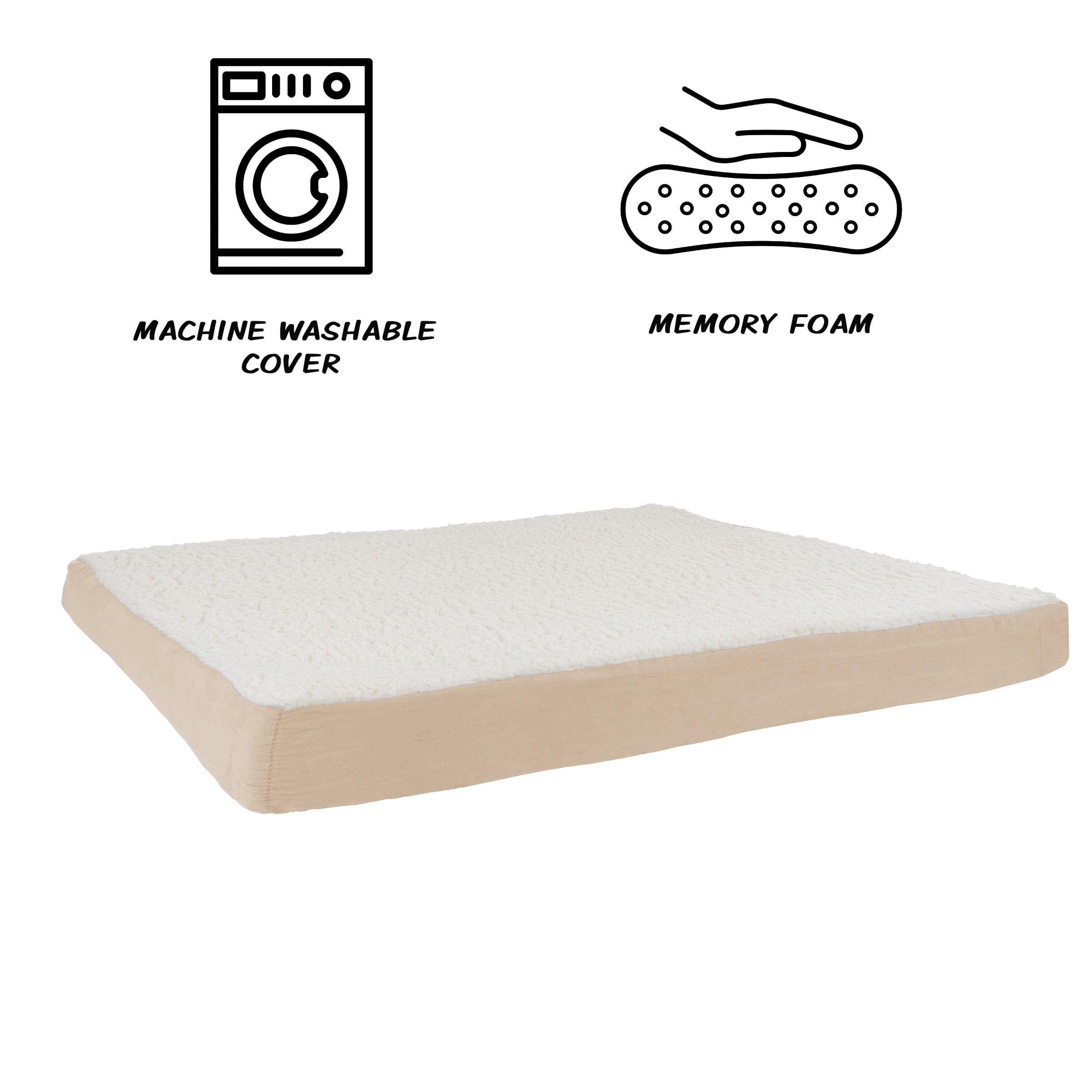 PETMAKER 44x35 Orthopedic Dog Bed with Memory Foam and Sherpa Cover, Tan - Image 4