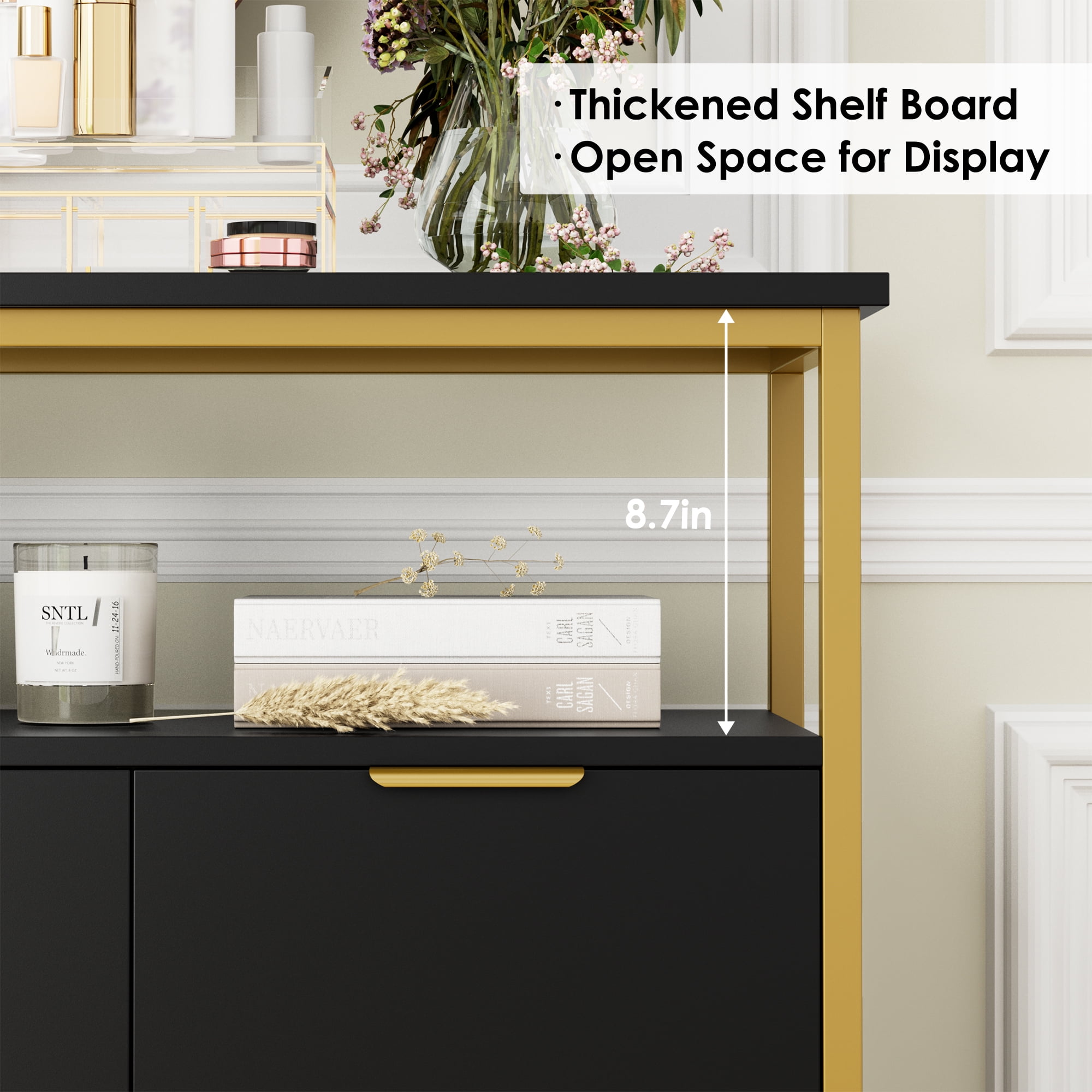 Homfa 7 Drawer Double Dresser for Bedroom, Modern 2 Tier Display Shlef Wood Storage Cabinet with Sturdy Metal Frame for Living Room Small Spaces, Black - Image 6