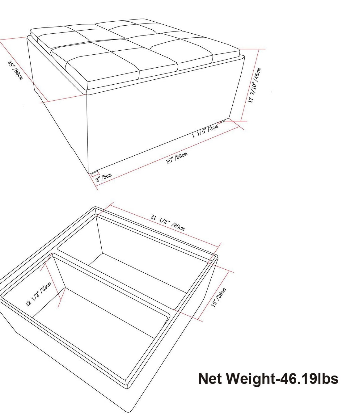 Simpli Home Avalon Coffee Table Storage Ottoman in Slate Gray - Image 3