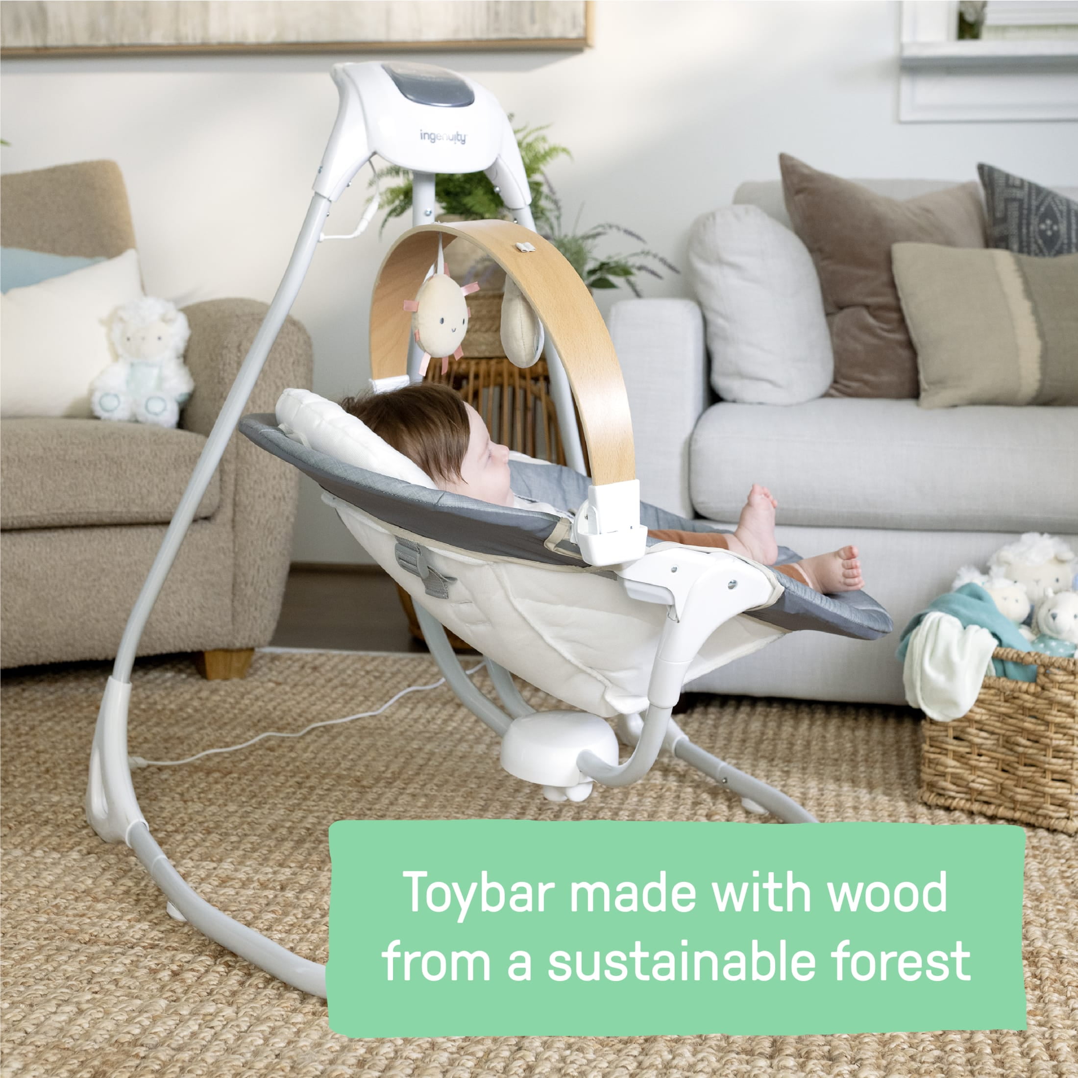 Ingenuity SimpleComfort Compact Soothing Swing Parker, Gray, Ages 0-9 Months - Image 3