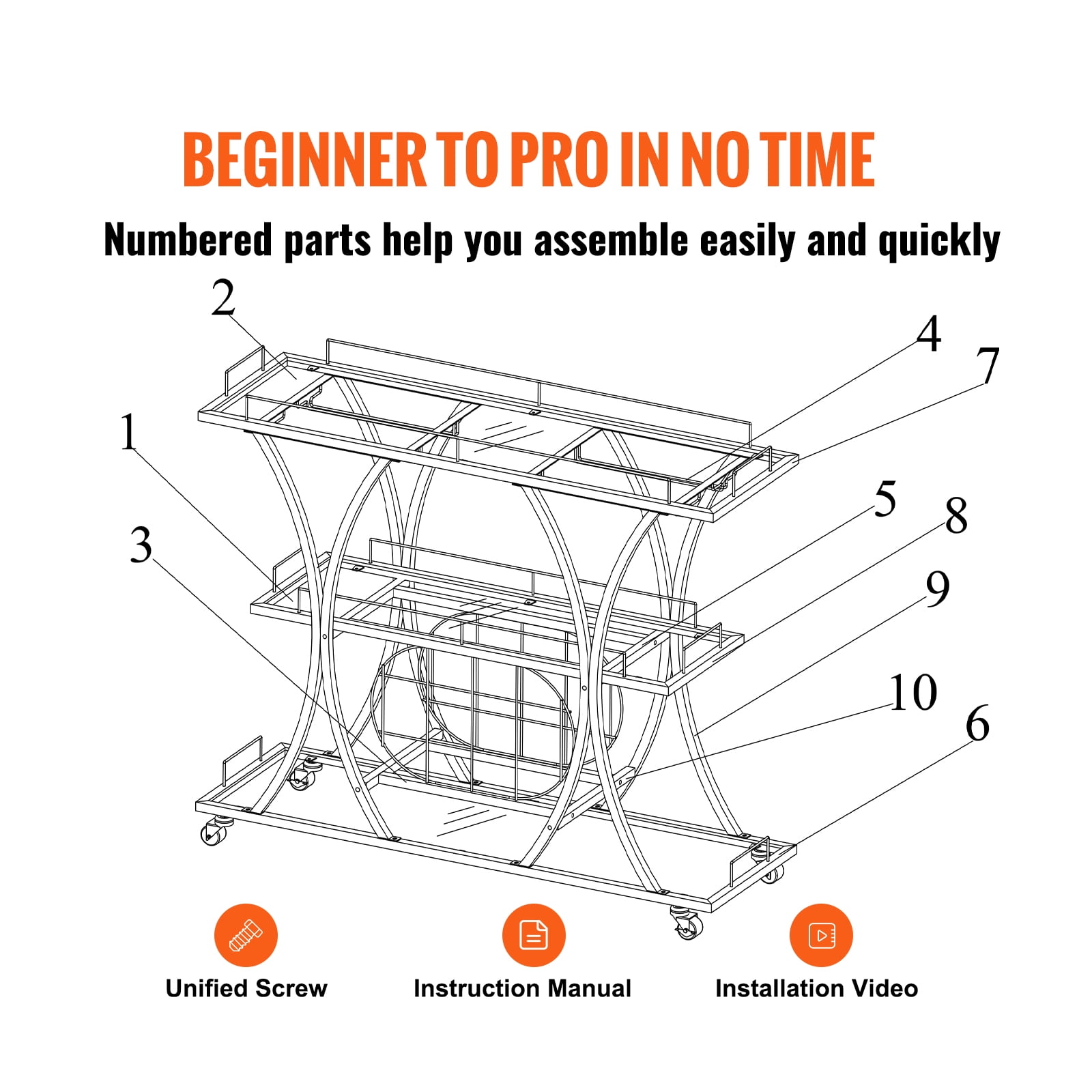VEVOR Gold Bar Cart, 3 Tiers Home Bar Serving Cart with Lockable Wheels and Wine Rack Glass Holder, Rolling Wine Cart, Modern Wine Cart for Home Kitchen Dining and Living Room, 180 lbs - Image 8