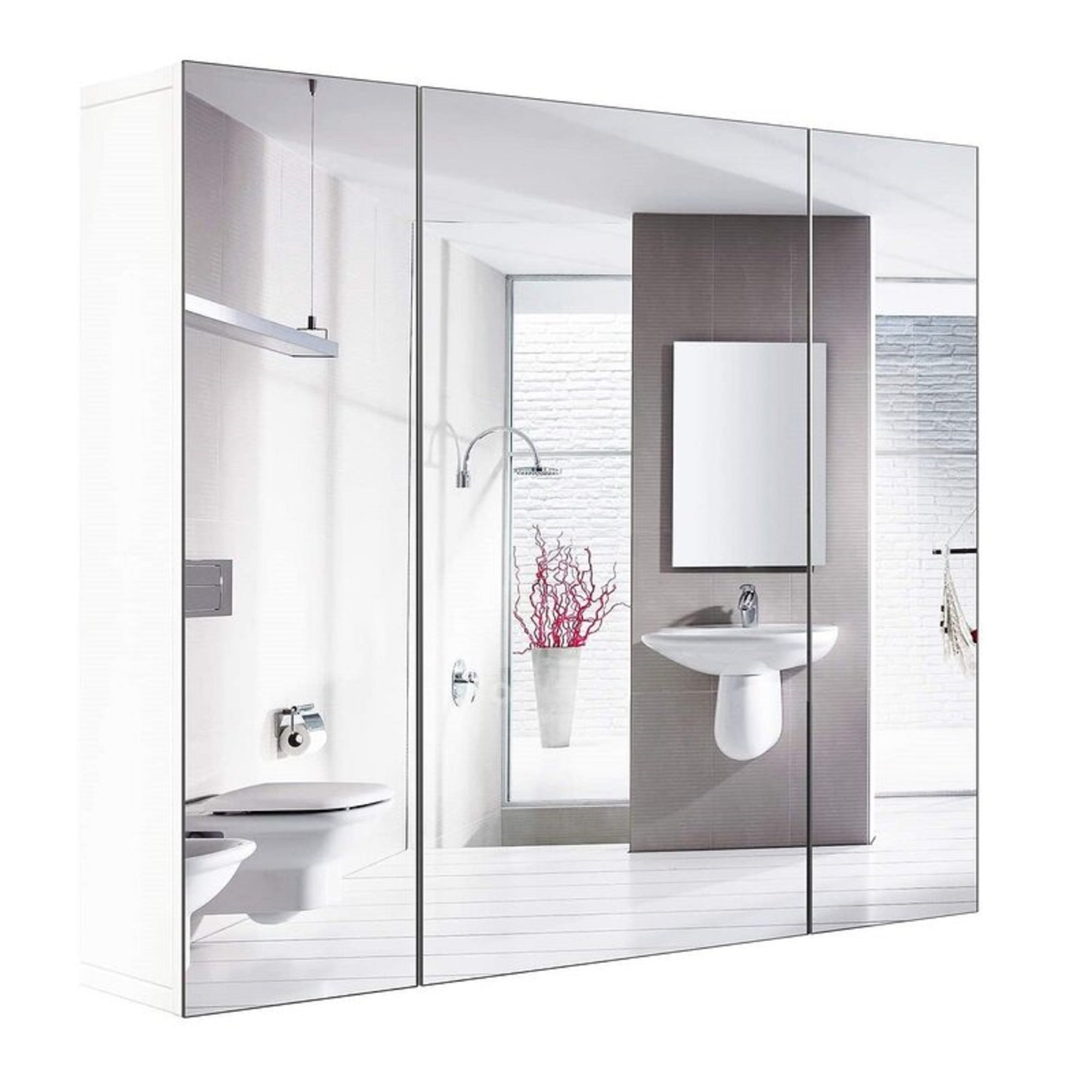 Homfa Medicine Cabinet with Mirror for Bathroom, 3 Door Wall Mounted Storage Mirror Cabinet with Adjustable Shelves White - Image 3