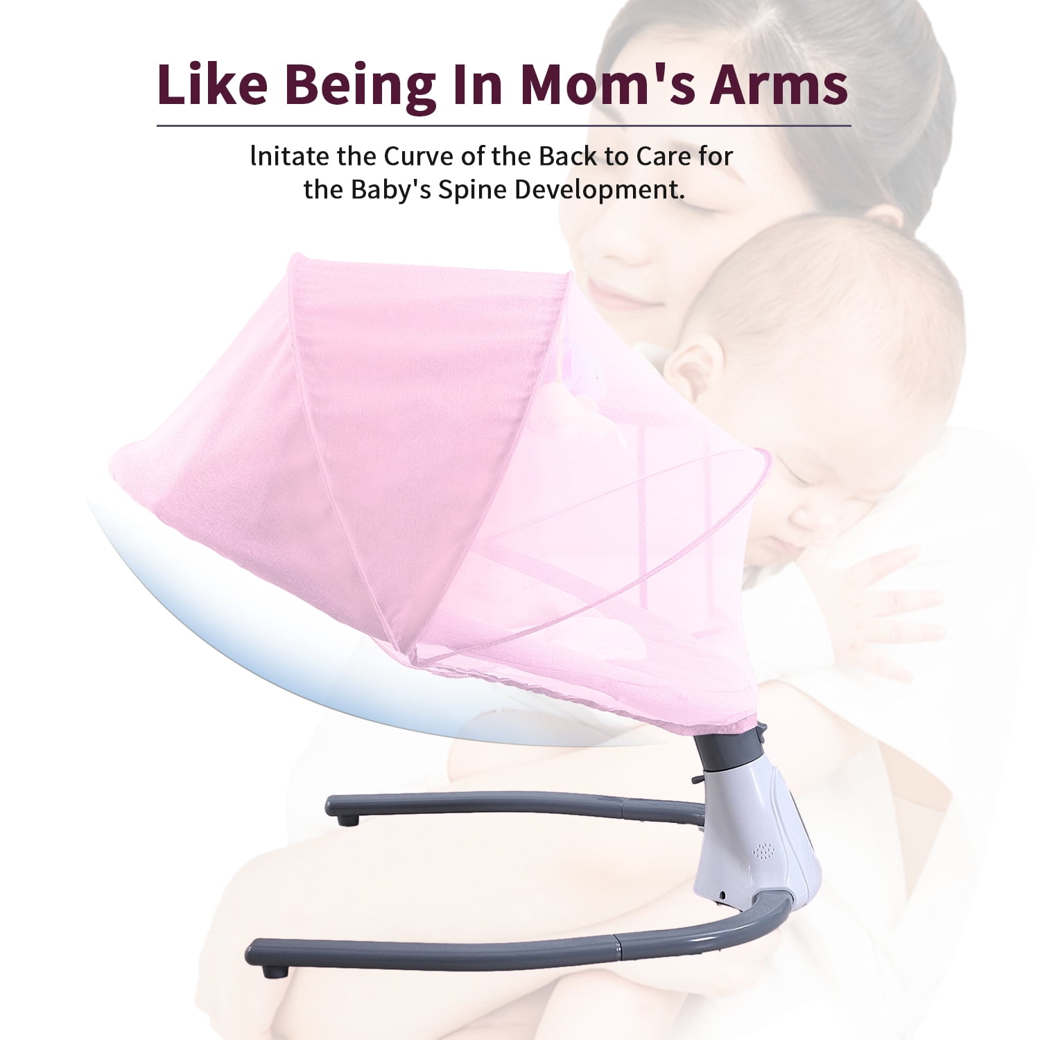 FACNOATIHN Electric Baby Swing, Infant Bouncer Chair Rocker with 12 Lullabies, Bluetooth Music, Adjustable Speeds, 4 Timing Set, Unisex, Pink - Image 4