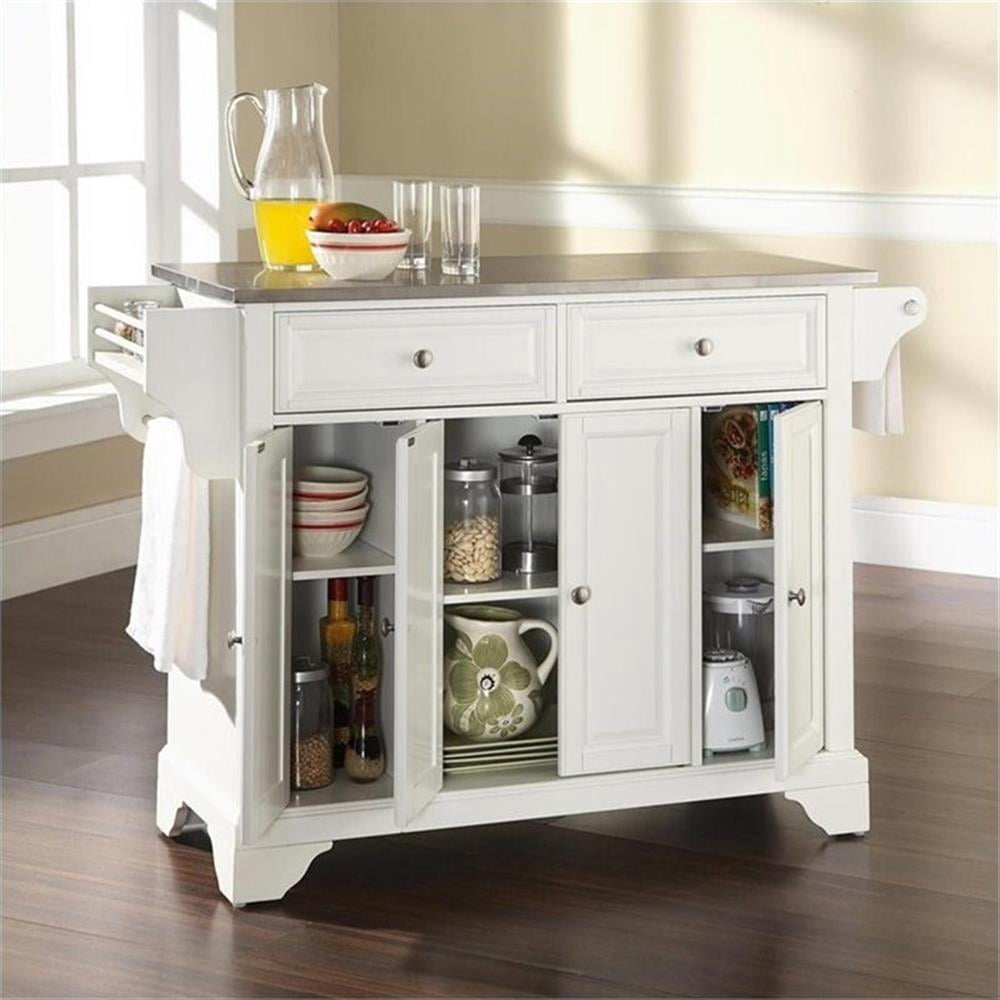 Crosley Furniture LaFayette Wood Kitchen Island in White & Silver - Image 2