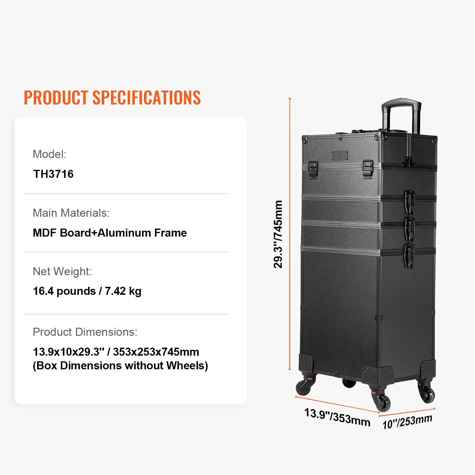 KFFKFF 5 in 1 Professional Rolling Makeup Train Case, Large Capacity Trolley Rolling Travel Storage Cosmetic Organizer with Portable Removable Trays - Image 4