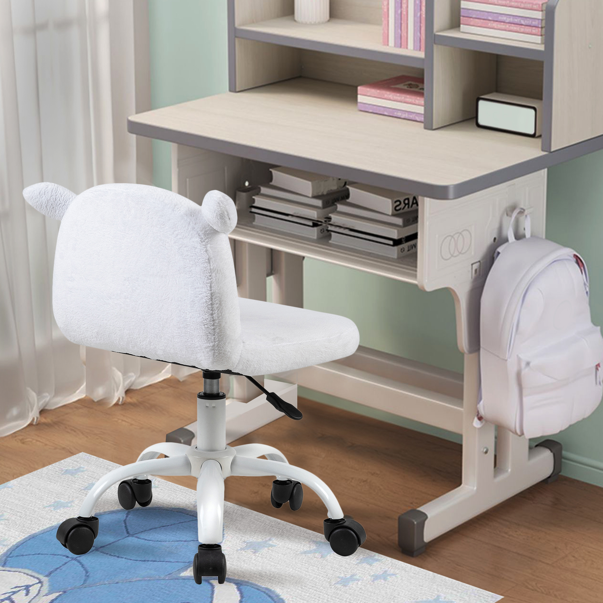 GIA Design Group Fuzzy Adjustable Desk Chair with White Metal Base,White - Image 6