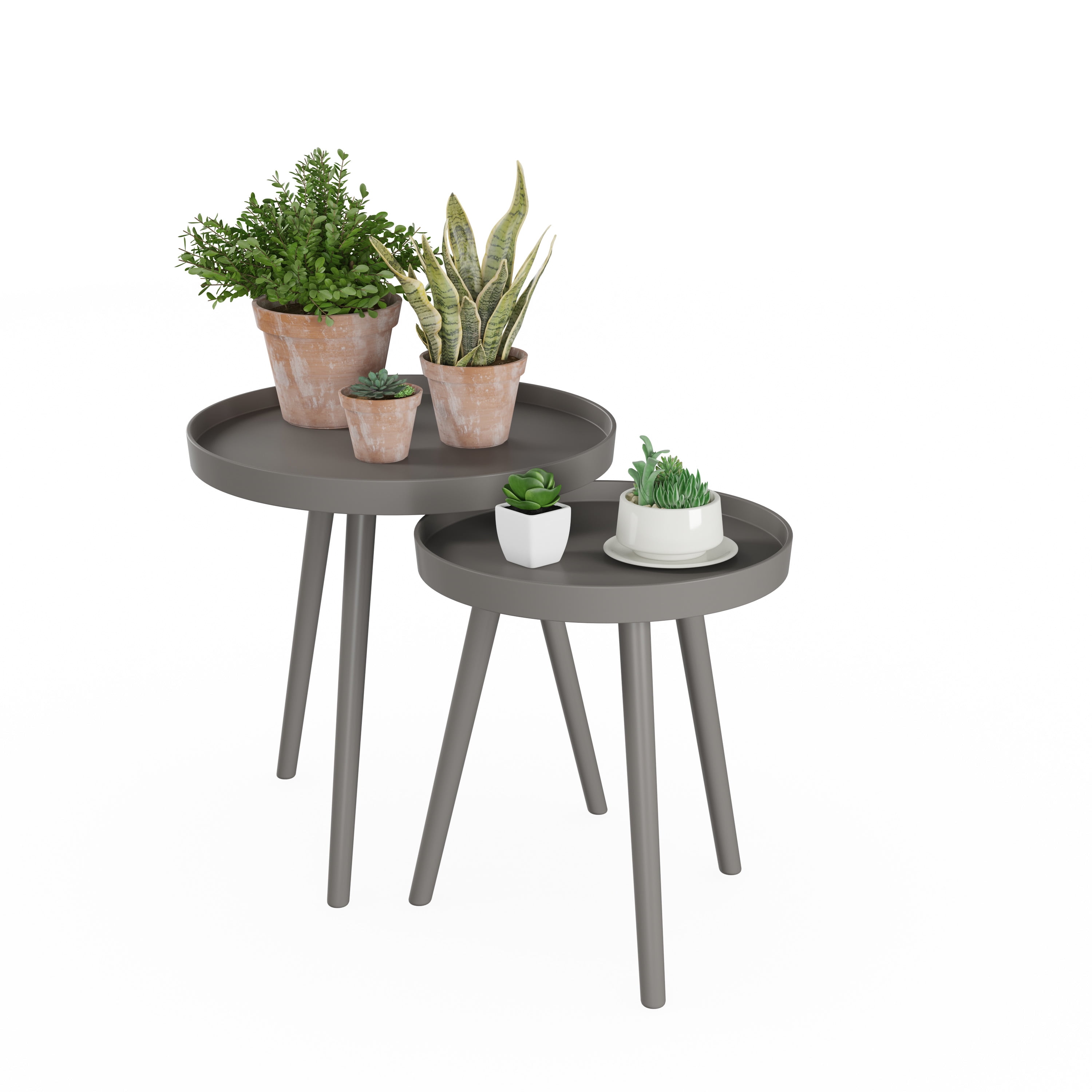 Lavish Home Set of 2 Round Nesting End Tables with Tray Tops, Gray - Image 7