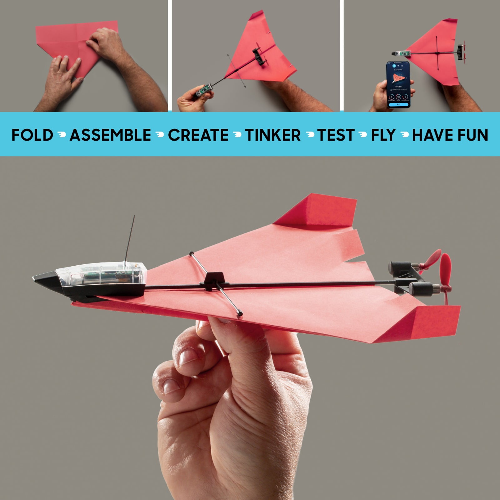 POWERUP 4.0 Smartphone Controlled Paper Airplane Kit, RC Controlled. Easy to Fly with Autopilot & Gyro Stabilizer. For Kids and Adults. DIY STEM Tool - Image 3