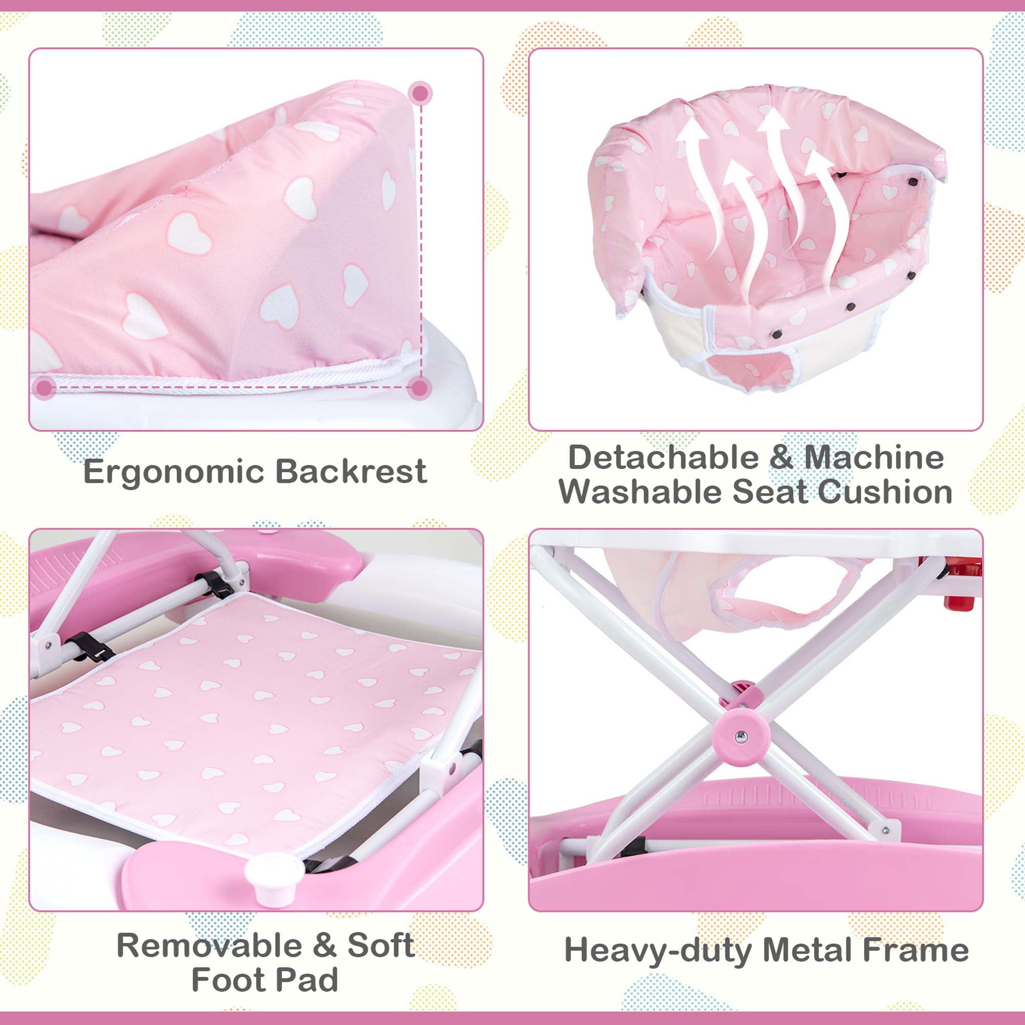 Costway 6 in 1 Baby Walker Adjustable Walker & Activity Center with Music 6-14 Months Pink - Image 8