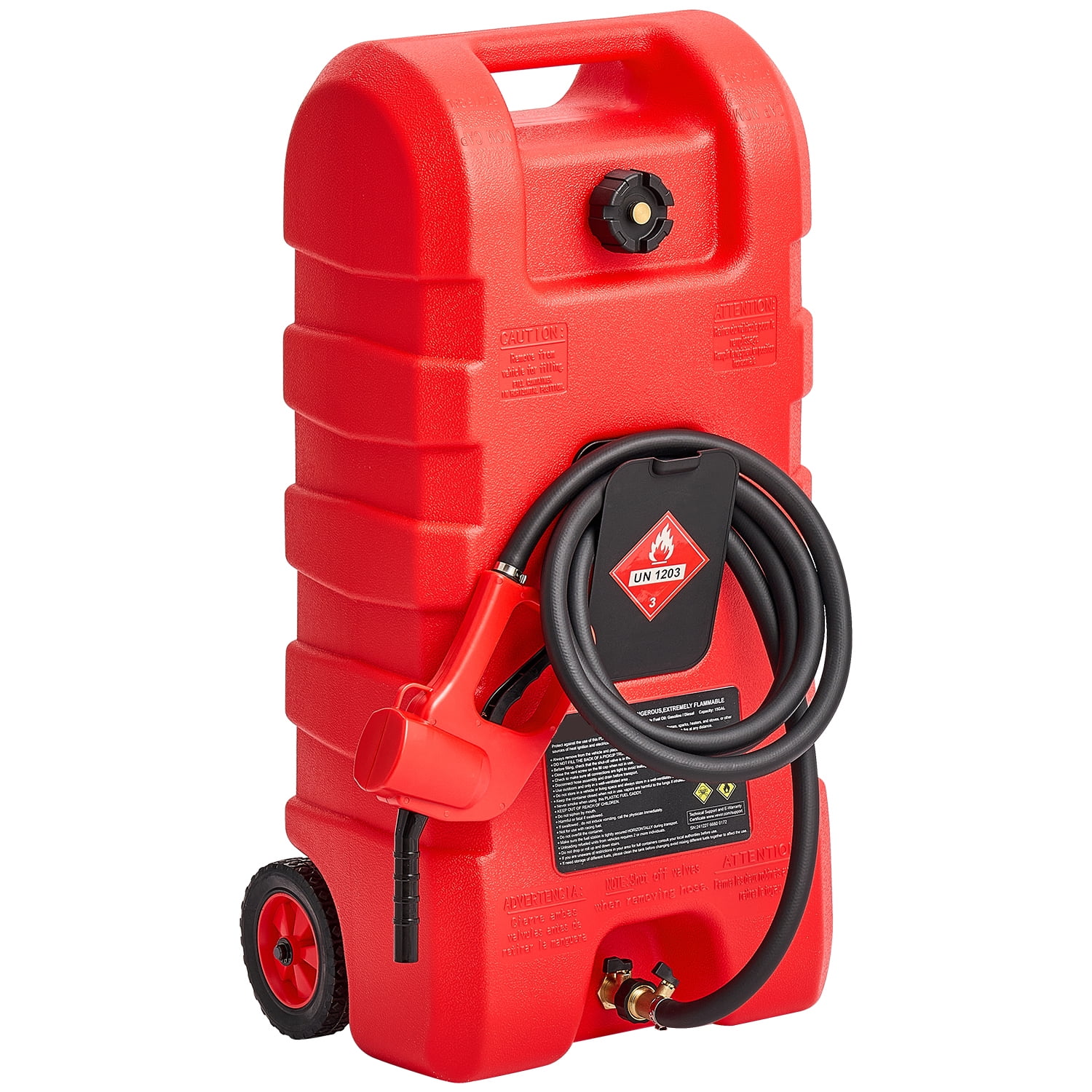 KFFKFF Fuel Carrier, 15-Gallon Capacity, Mobile Fuel Reservoir with Gravity & Manual Pump Options, Wheeled Fuel Storage Unit, 10 ft Transfer Hose & Hand-Operated Pump, Fuel Trolley for Motorboats - Image 9